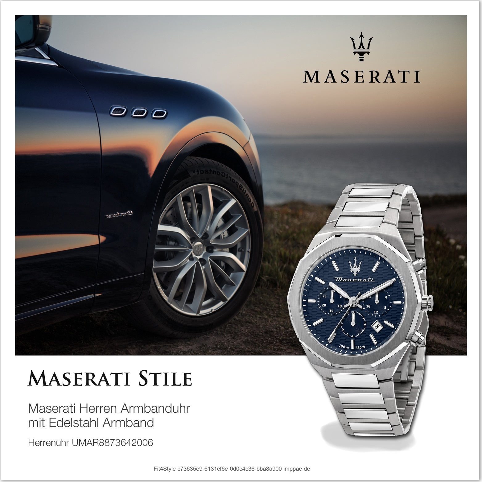 MASERATI Chronograph Maserati Edelstahlarmband, (ca. groß Herrenuhr Armband-Uhr, blau 45mm) rundes Edelstahl Gehäuse