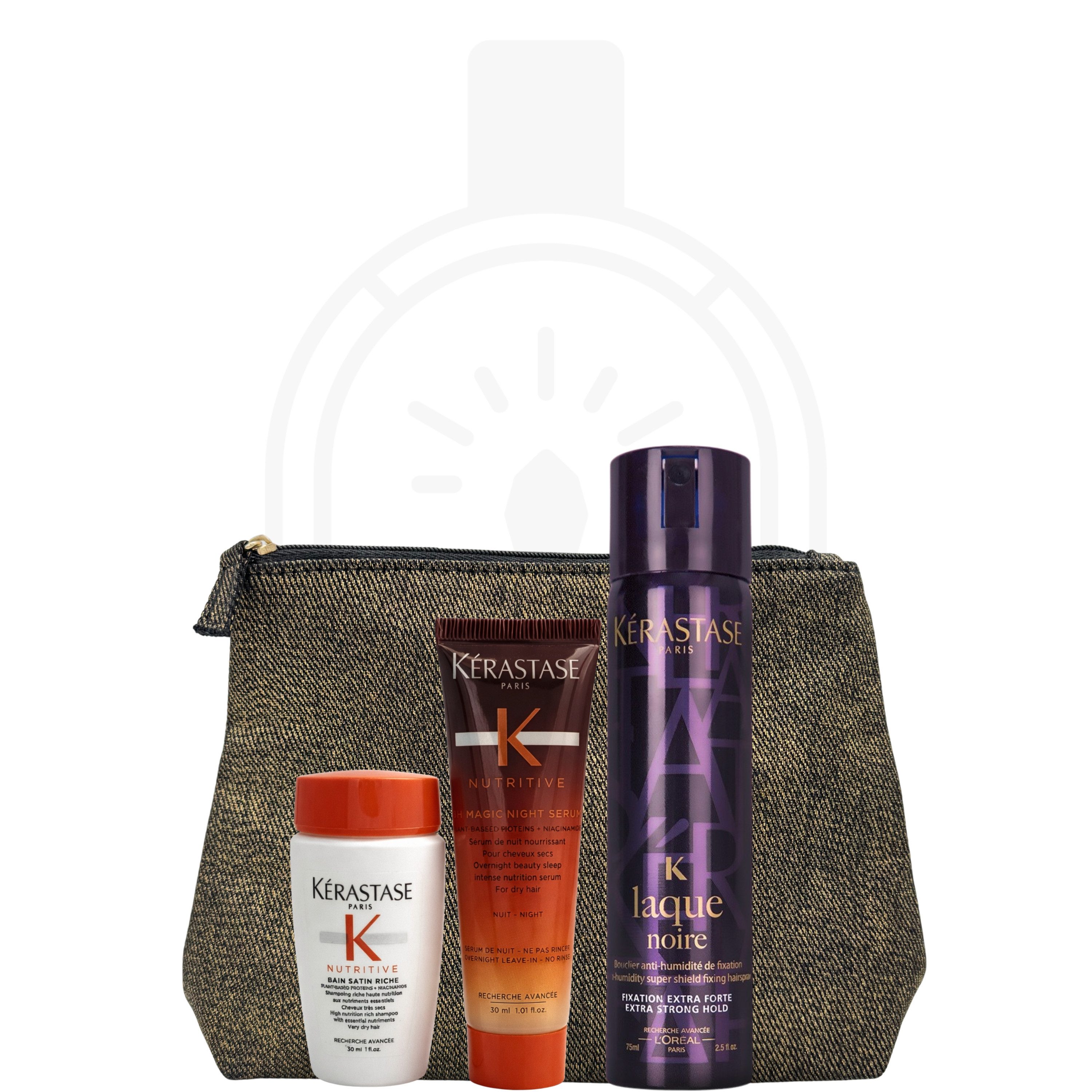 Kérastase Haarpflege-Set Nutritive & Style Travel Beauty Bag, 4-tlg., reichhaltige & feuchtigskeitsspendende Pflege