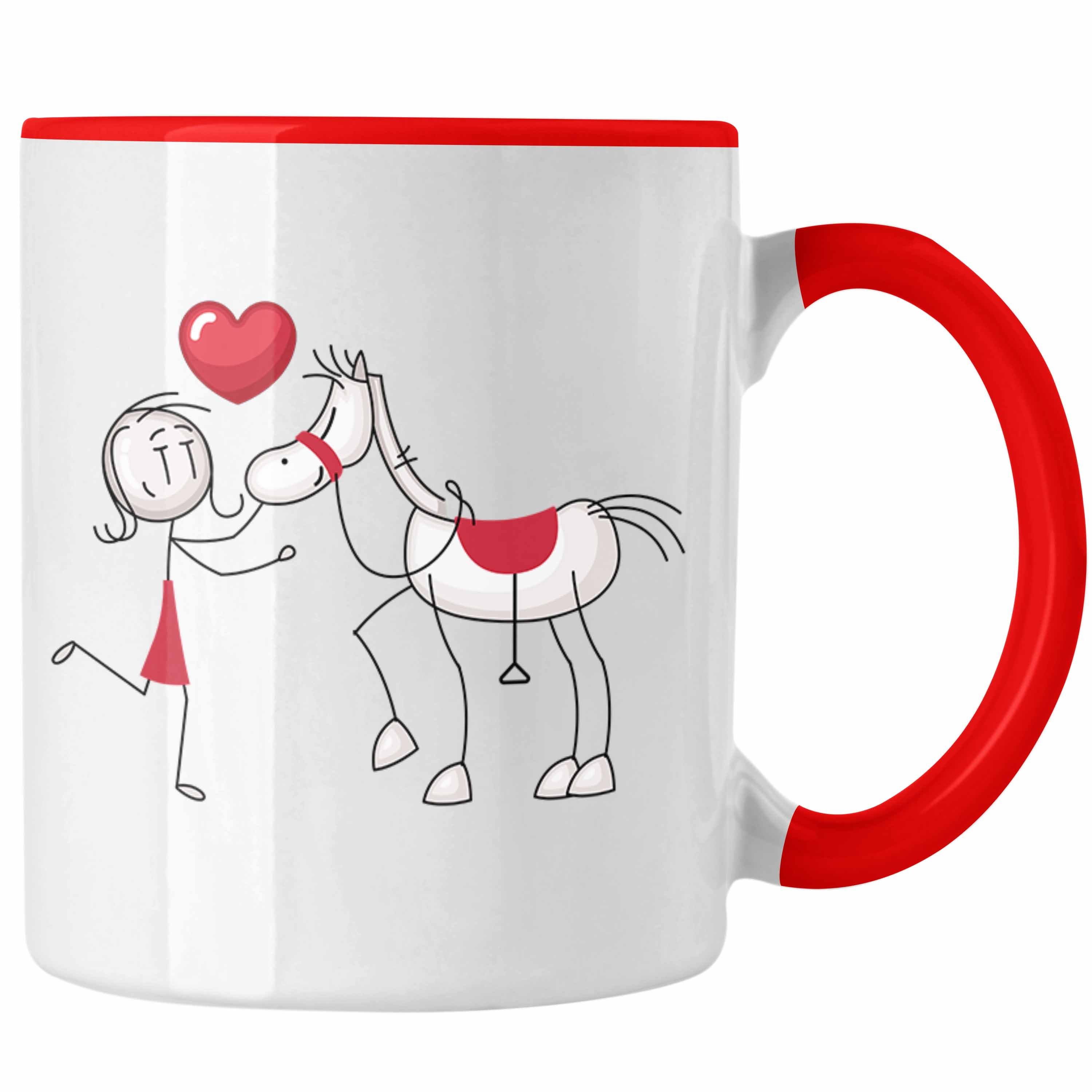 Trendation Tasse Reiterin Tasse Geschenk Rot Pferdeliebhaber Kaffee-Becher Geschenkidee für