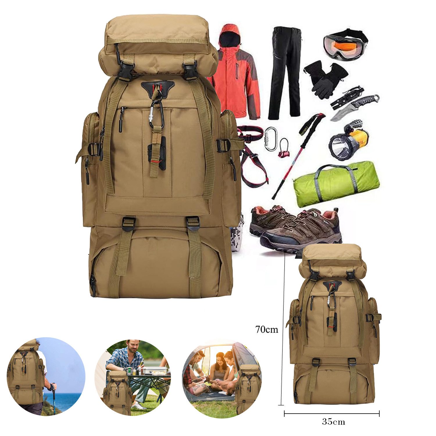 OKWISH Wanderrucksack Reiserucksack Sportrucksack Rucksäcke Taktischer Rucksack Wasserdicht (80L Camping Outdoor leicht Trekkingrucksack, 1-tlg., verstellbarer Brustgurt, Separatem Schuhfach, mit Laptopfach), für Herren Damen Teenager Freizeit Arbeit Bergsteigen Jagd Trekking