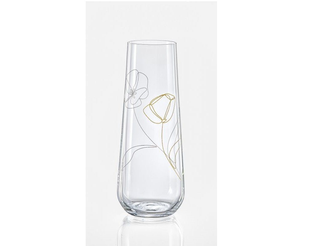 Crystalex Sektglas Blooming Meadow Prosecco Gläser 2 Dekorationen, 4-tlg., Kristallglas, 250 ml, 4er Set, Kristallglas, Pantografie, Blumen Gravur