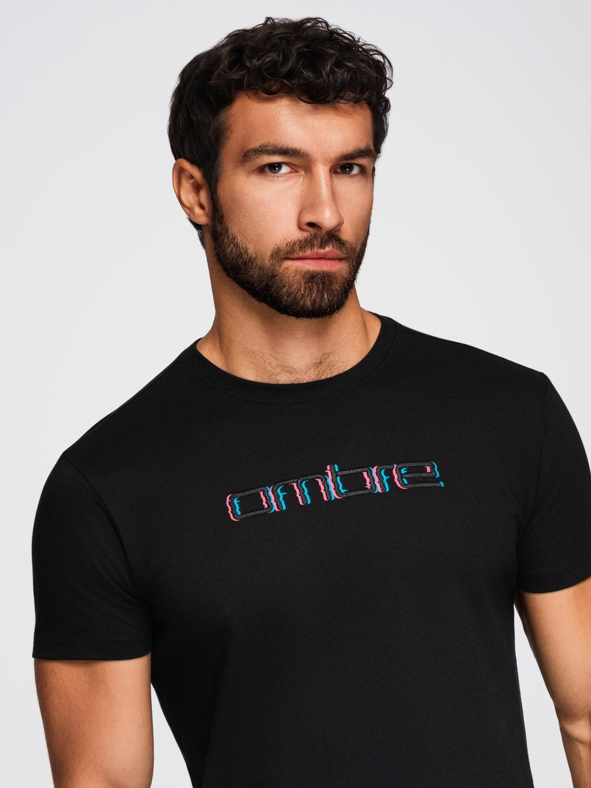 OMBRE Print-Shirt T-Shirt mit Stickerei auf der Brust