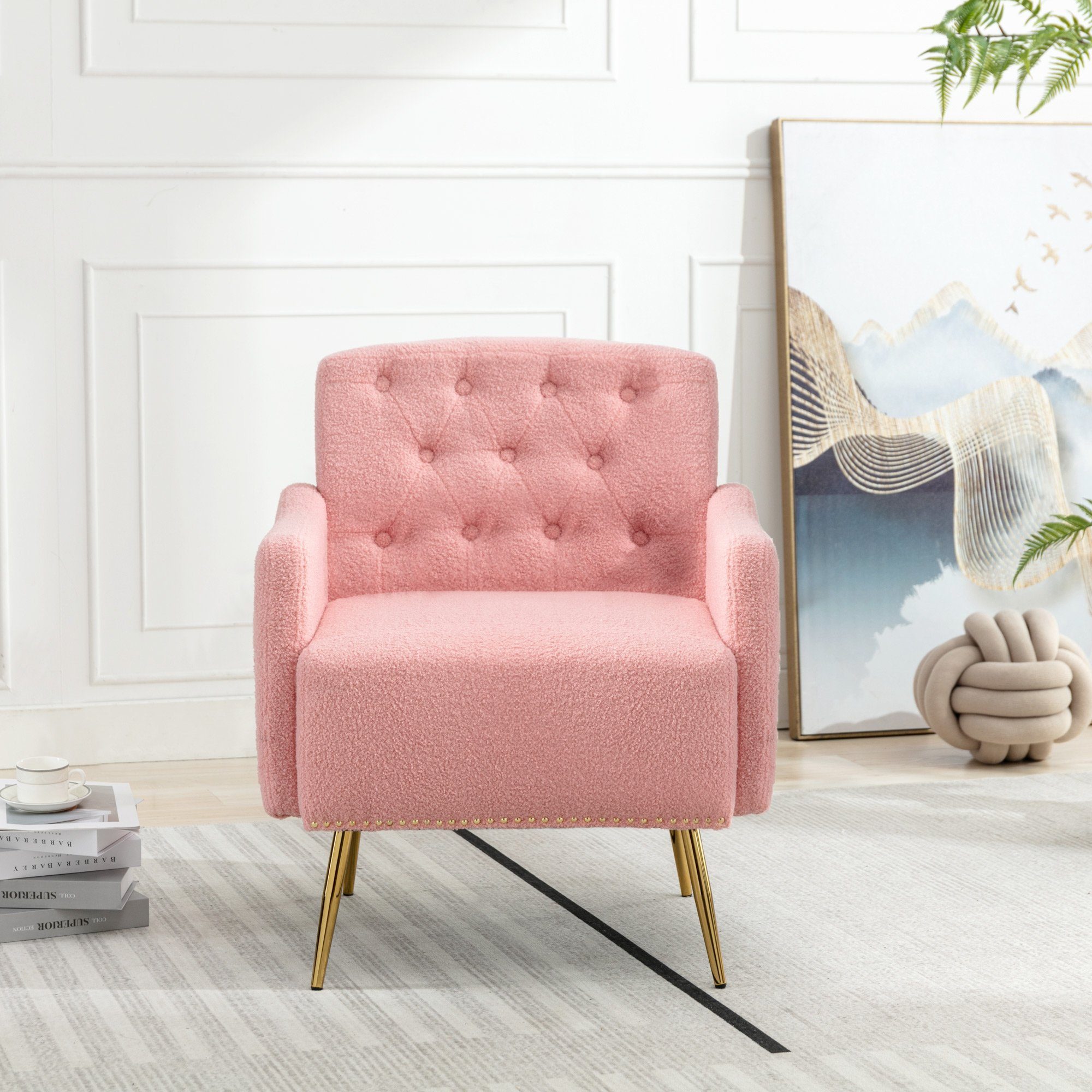 Relaxstuhl, Reißverschluss-Design, (Wohnzimmerstuhl, oder Metallbeine, zum Sessel Teddy-Samt-Stuhl), Entspannen goldene rosa Relaxsessel, mit Sessel, REDOM bequemer Lesen geeignet Teddy-Samt-Freizeitsessel