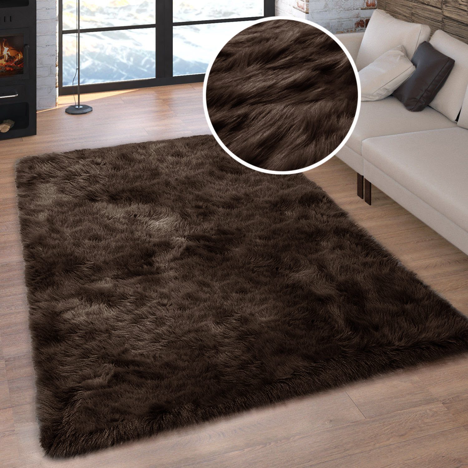 OTTO home Hochflor-Teppich Valeria, Fellteppich, kuschelig, flauschig, rechteckig, Höhe: 60 mm, Kunstfell, weiche Teppiche, Wohnzimmer, Schlafzimmer, Esszimmer