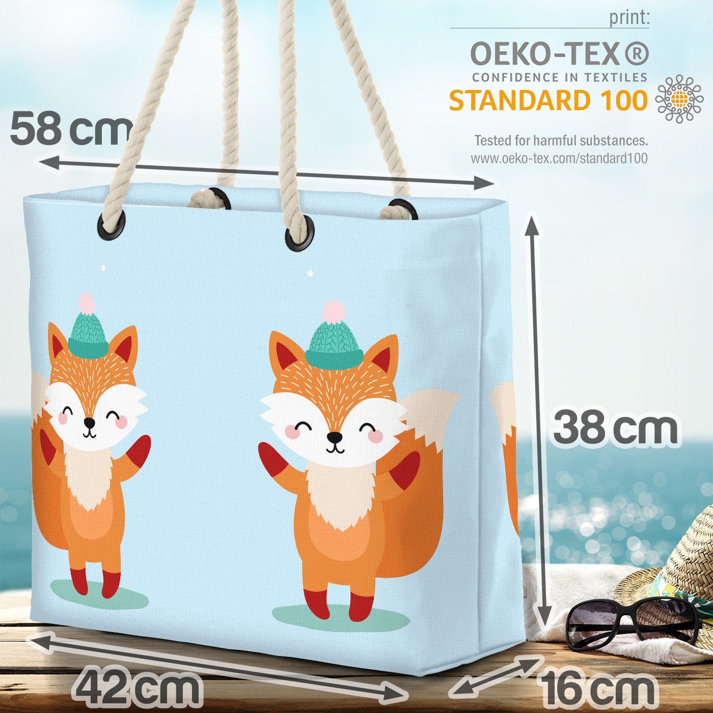 VOID Strandtasche (1-tlg), Fuchs Tierkinder Winter Baby Kinder Tiere Weihnachten Beach Kinderzimmer Bag