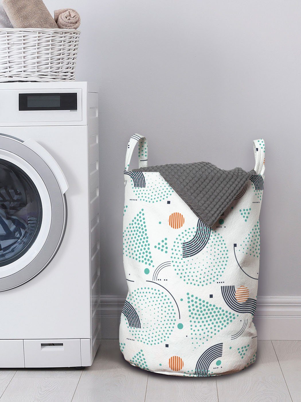 Abakuhaus Wäschesäckchen Wäschekorb mit für Stripes Geometrisch Kordelzugverschluss Waschsalons, Dots Triangles Griffen
