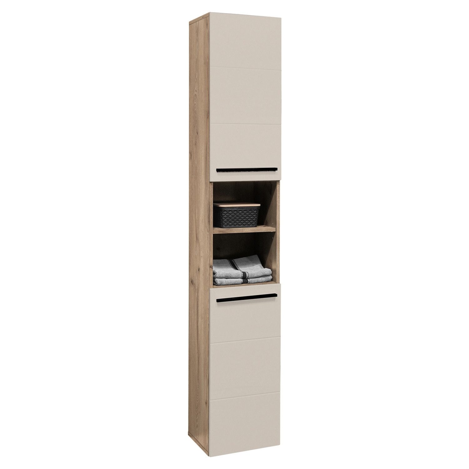 Bega Consult Hochschrank SPLIT, Viking Eiche Dekor, Sandfarben, 2 Türen, 2 Ablageflächen, B 34 x H 190 x T 31 cm