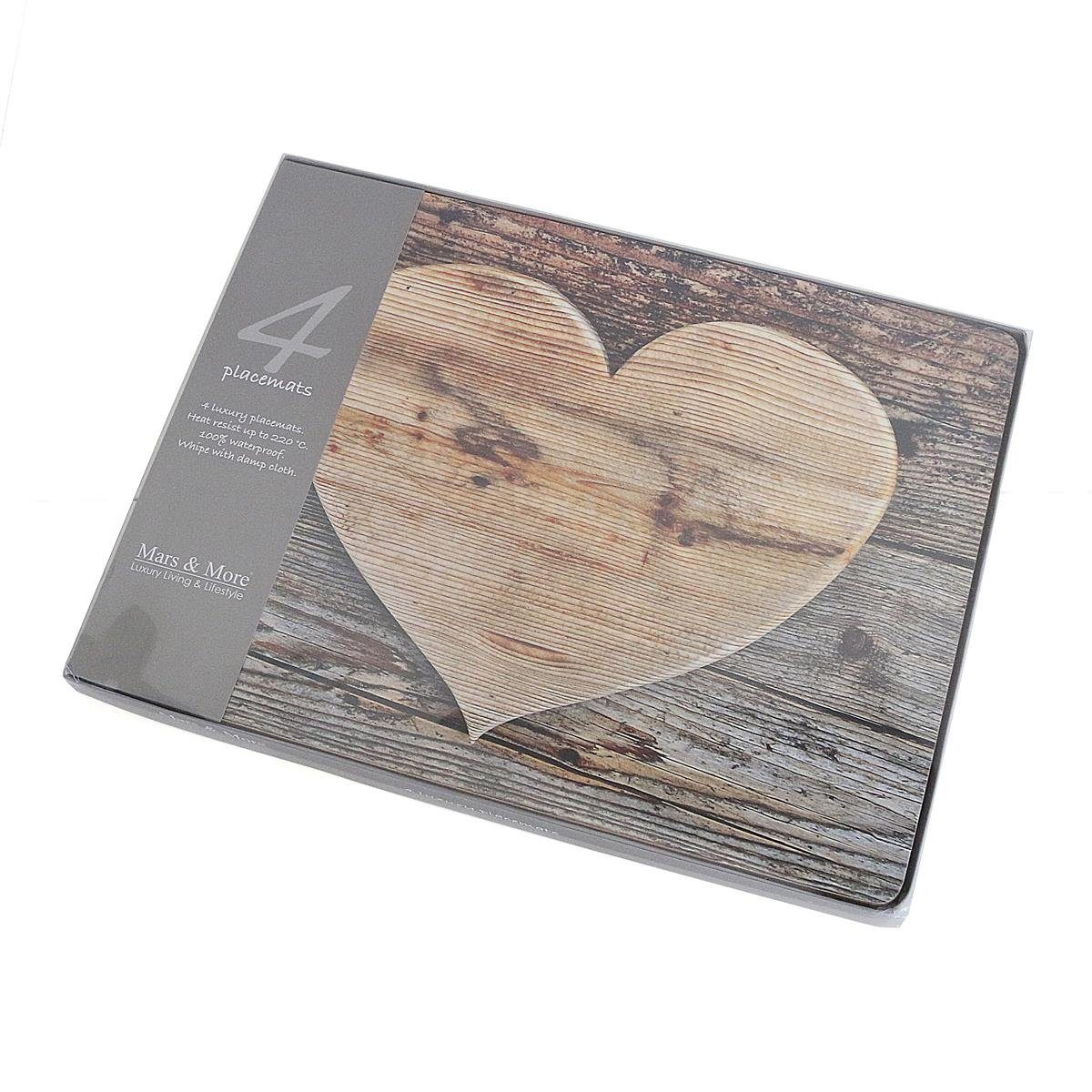 Mars & More Platzset Mars & More 4-teiliges Tischset Herz Holz