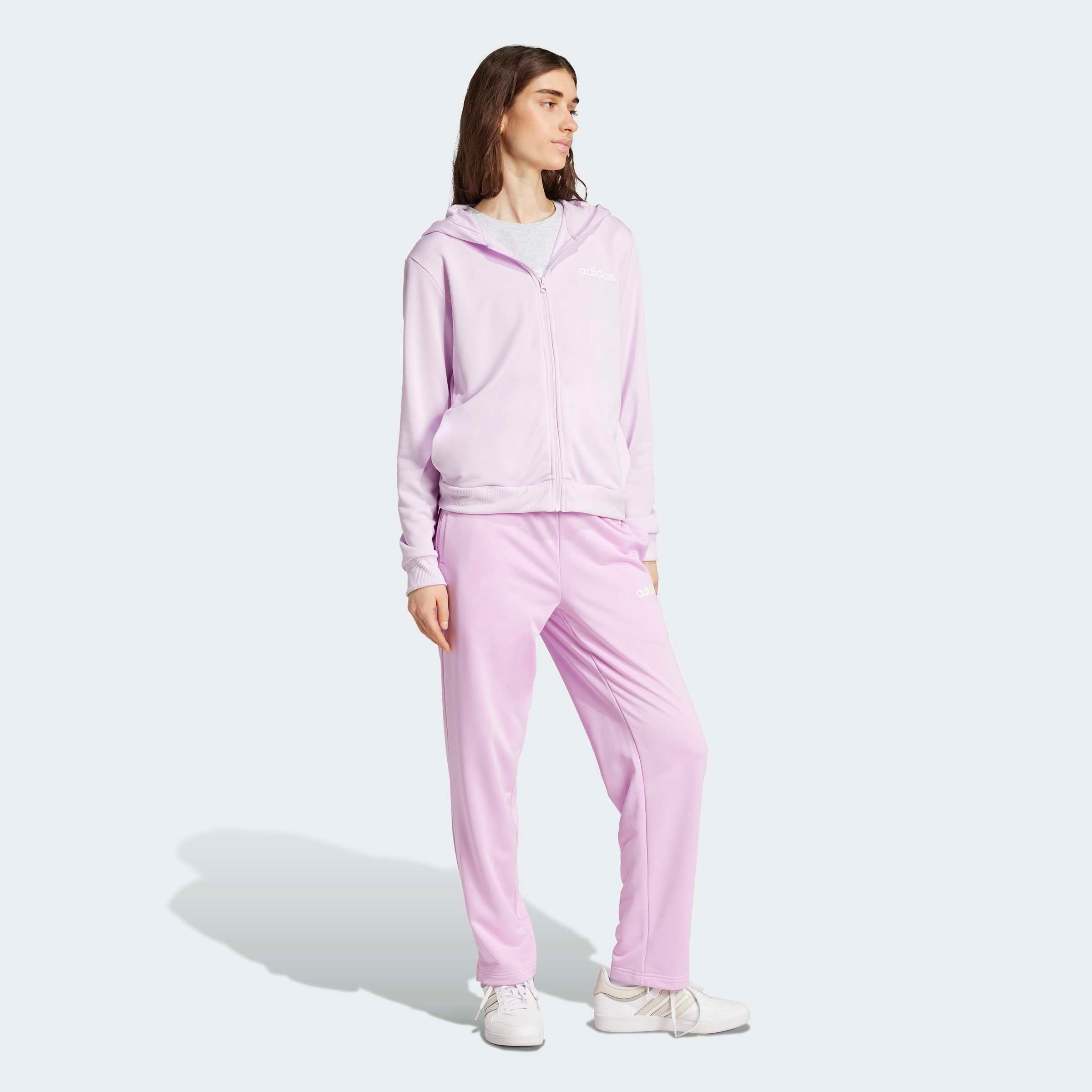 adidas Sportswear Trainingsanzug ESSENTIALS LINEAR (2-tlg), zweiteiliges Set, für Laufen, aus Polyester, mit Rippbündchen
