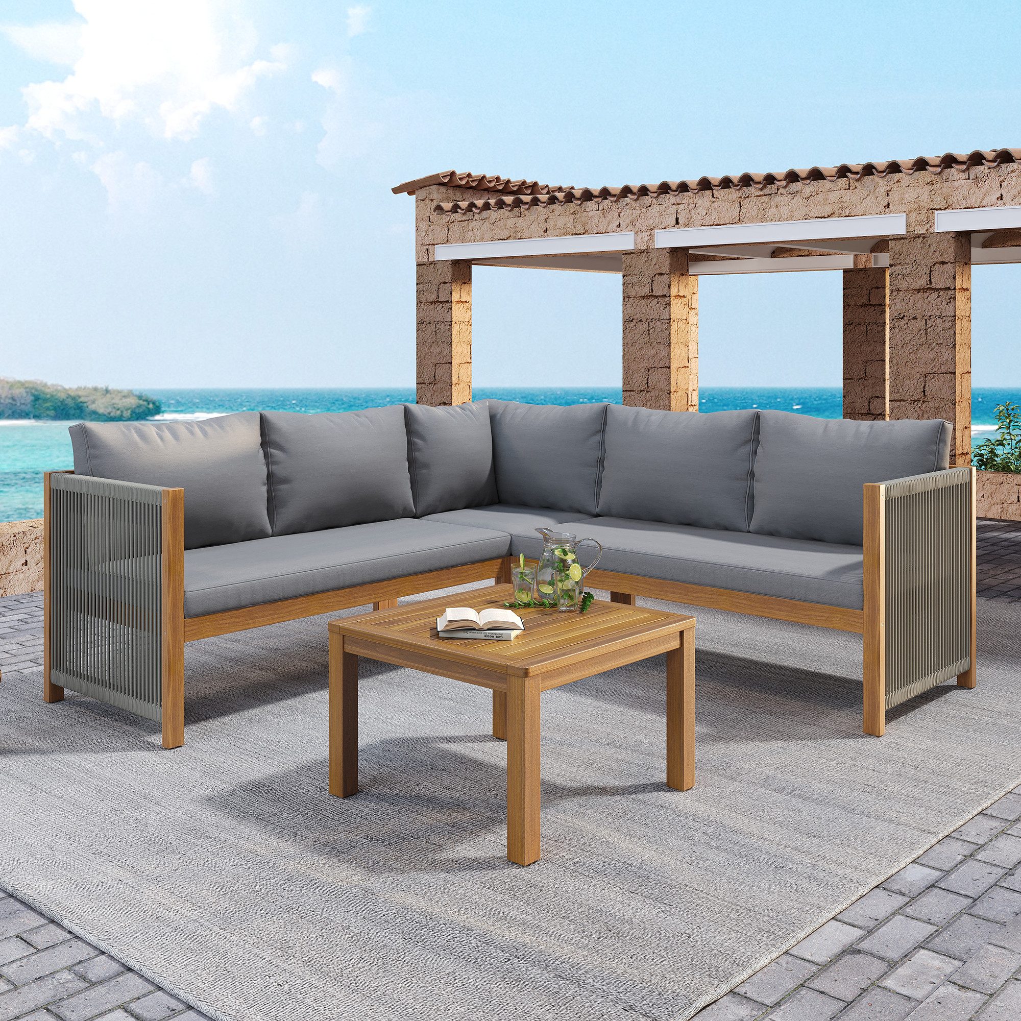 Flieks Gartenlounge-Set, 5-Sitzer Seil Balkonset Gartenmöbel günstig online kaufen