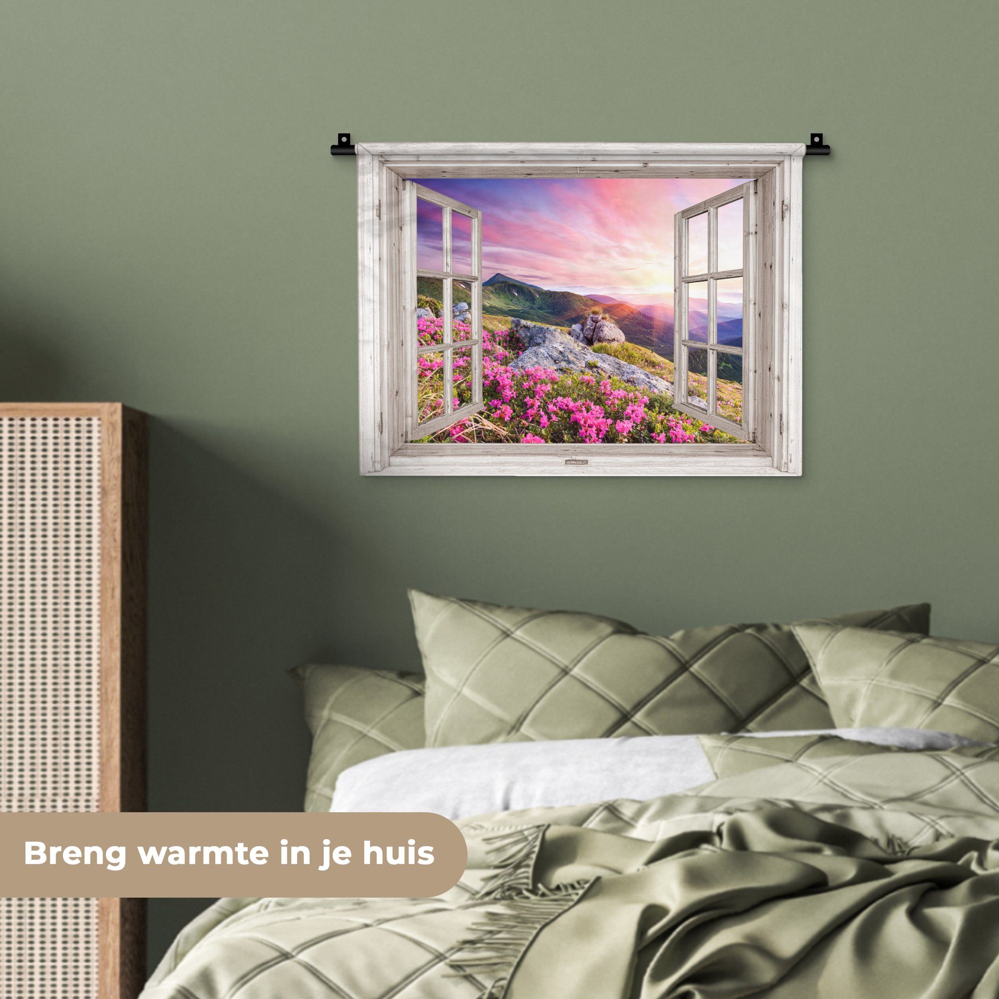 Kinderzimmer - Blumen Rosa, Schlafzimmer, Abend Kleid, Landschaft für Wanddeko Wandbehang, - - Berge - MuchoWow Aussicht Wanddekoobjekt - Wohnzimmer,