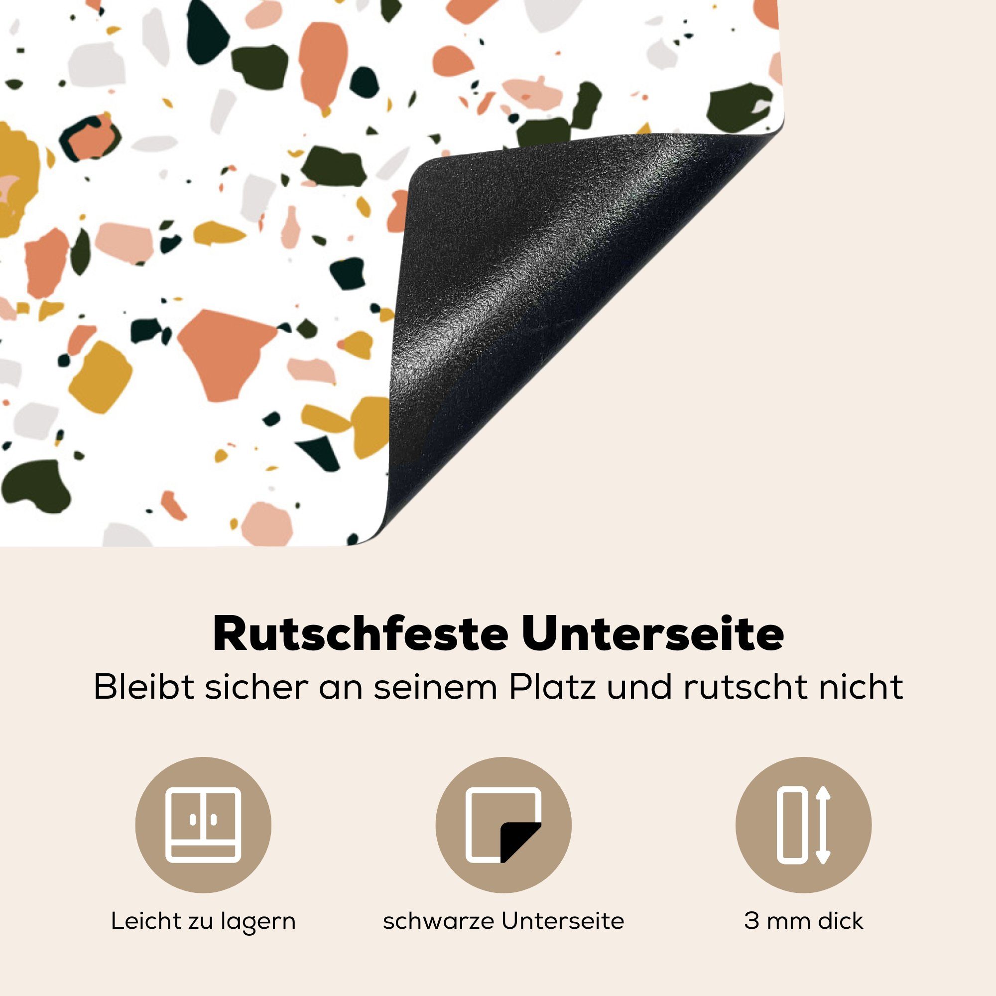 MuchoWow Herdblende-/Abdeckplatte Rosa - Schwarz Terrazzo für - Vinyl, (1 Arbeitsplatte küche - Muster, tlg), cm, Ceranfeldabdeckung, 78x78