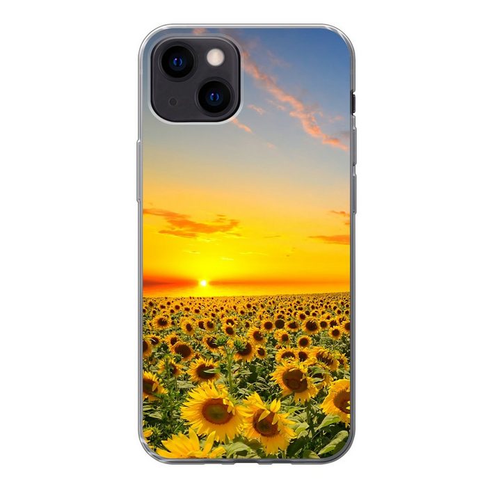 MuchoWow Handyhülle Blumen - Sonnenblume - Sonnenuntergang - Nacht - Orange Handyhülle Apple iPhone 13 Mini Smartphone-Bumper Print Handy