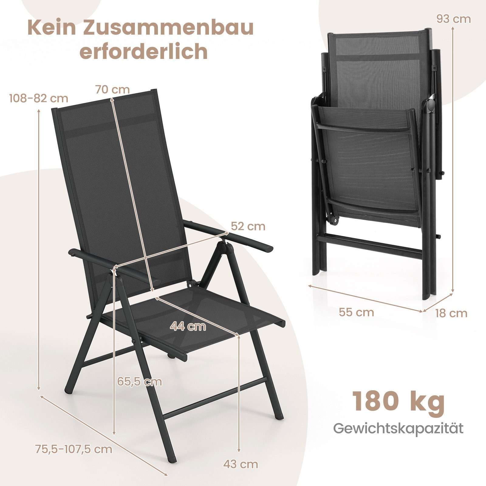 COSTWAY Gartenstuhl (2 St), Klappstuhl, Hochlehner, günstig online kaufen