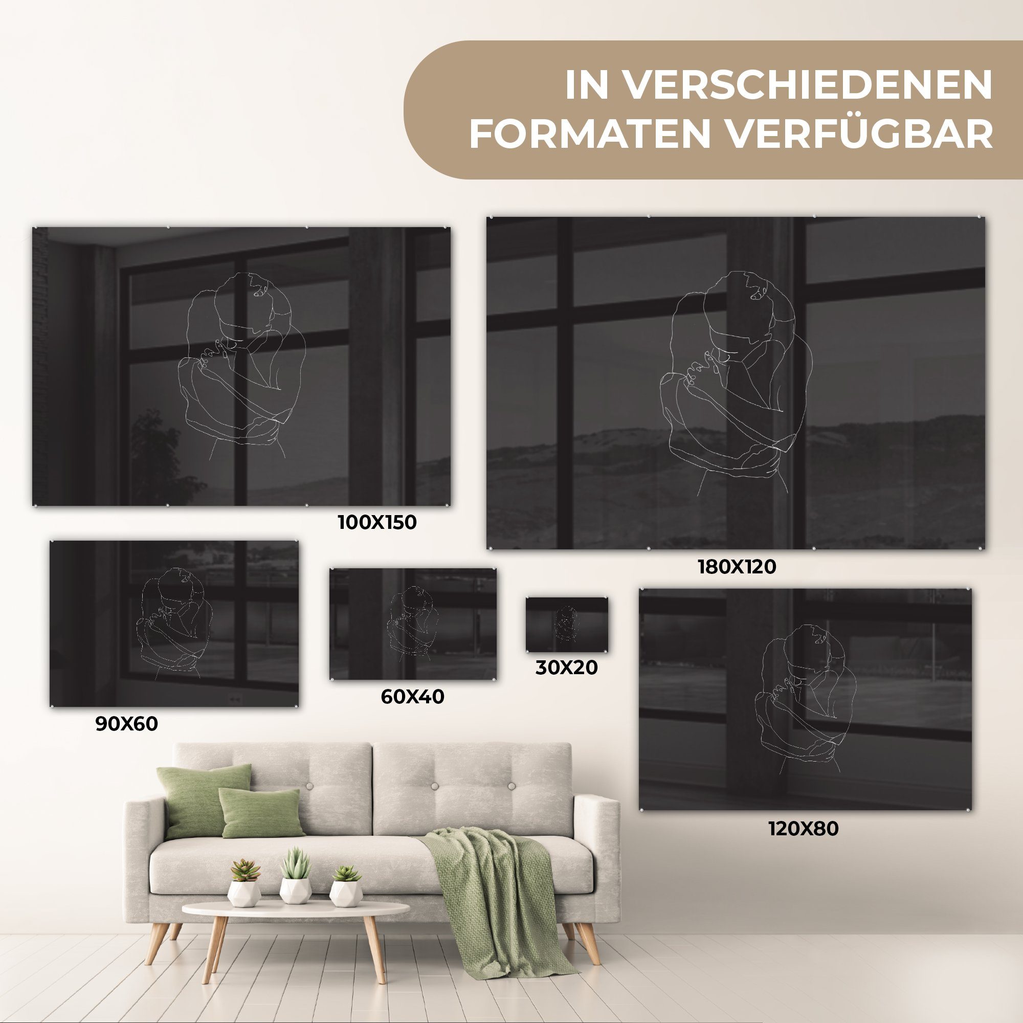 Schwarz - Strichzeichnung Weiß, Acrylglasbilder & (1 - Stofftier Acrylglasbild MuchoWow St), Wohnzimmer Schlafzimmer -