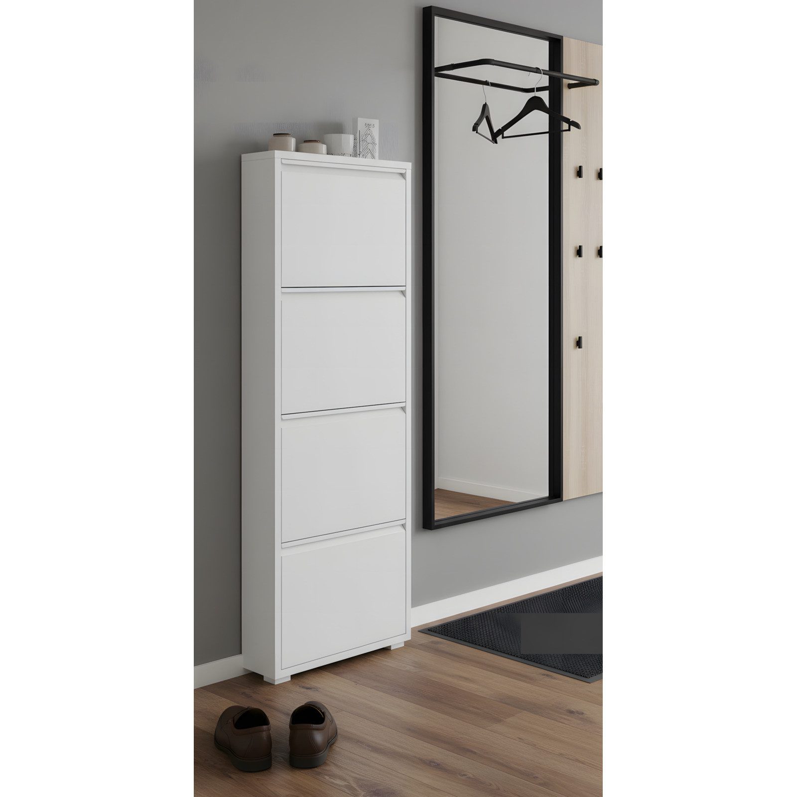 ebuy24 Schuhschrank Pisa Schuhschrank mit 4 Klappen/ Türen in Metall w