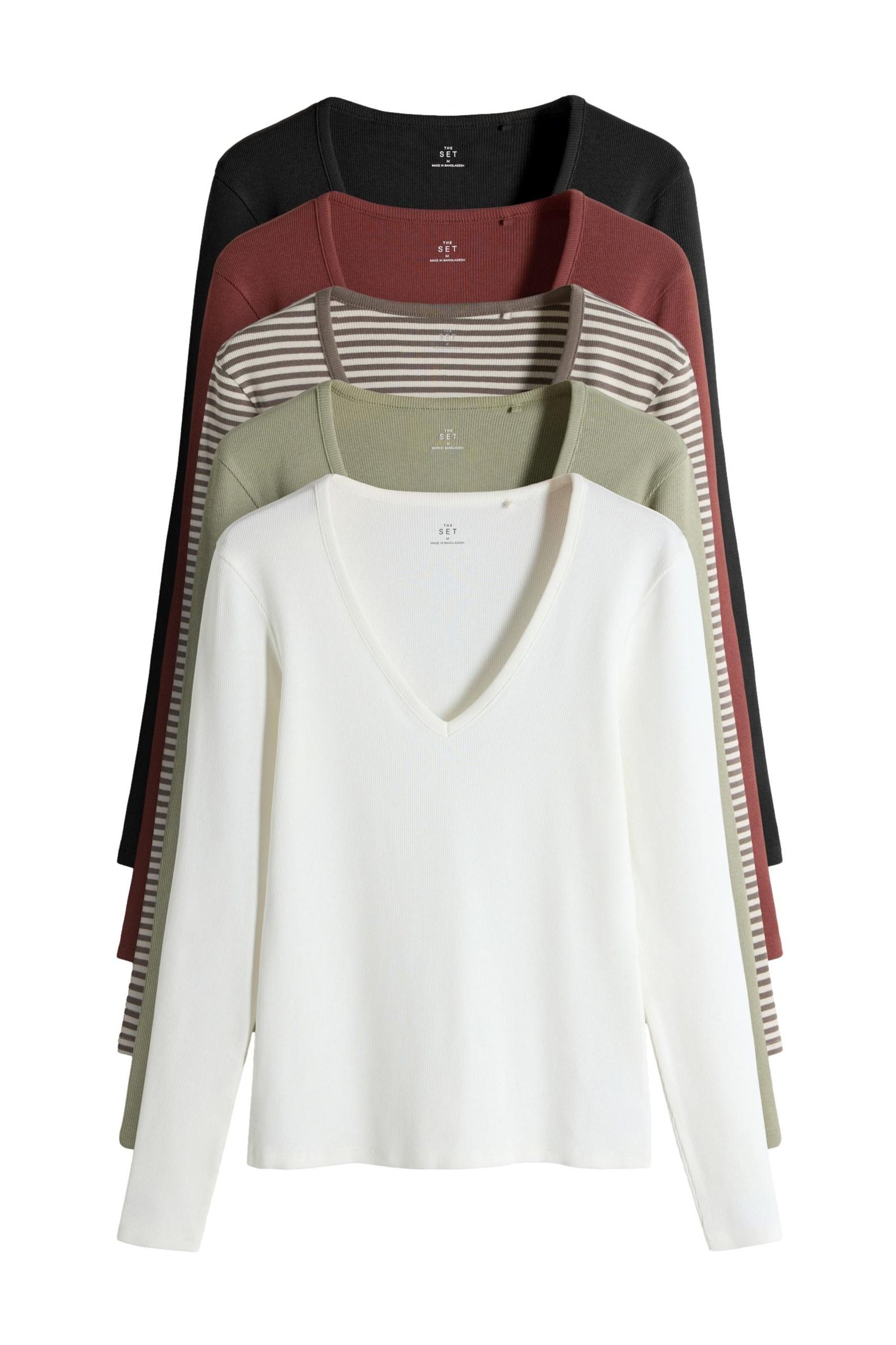 The Set Langarmshirt The Set Gerippte Langarmshirts mit V-Ausschnitt, (5-tl günstig online kaufen