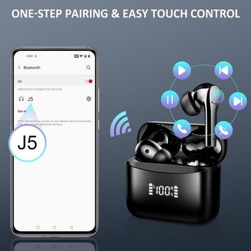 Mysic Bluetooth 5.3 Kabellos mit 4 ENC Mikrofon, 42 Std Spielzeit In-Ear-Kopfhörer (Touch-Steuerung für einfache Bedienung ohne störende Tasten., USB-C Ladekoffer Noise Cancelling Earbuds IPX7 Sport LED Anzeige)