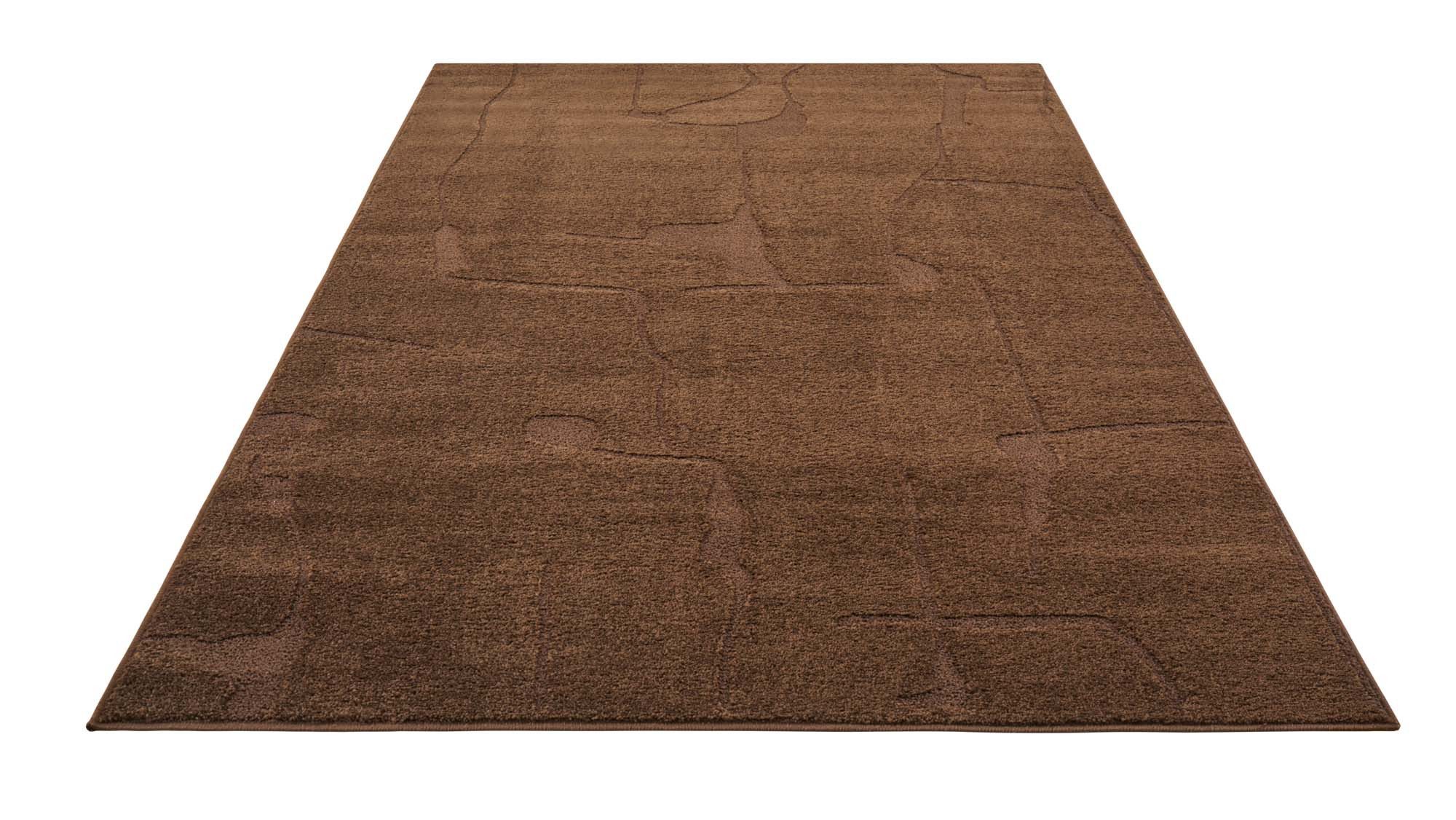 TaraCarpet Teppich Tara Carpet Avalon uni Hoch-Tief-Struktur, rechteckig, Höhe: 13 mm, Wohnzimmer, Schlafzimmer, Esszimmer, Jugendzimmer braun 080x150