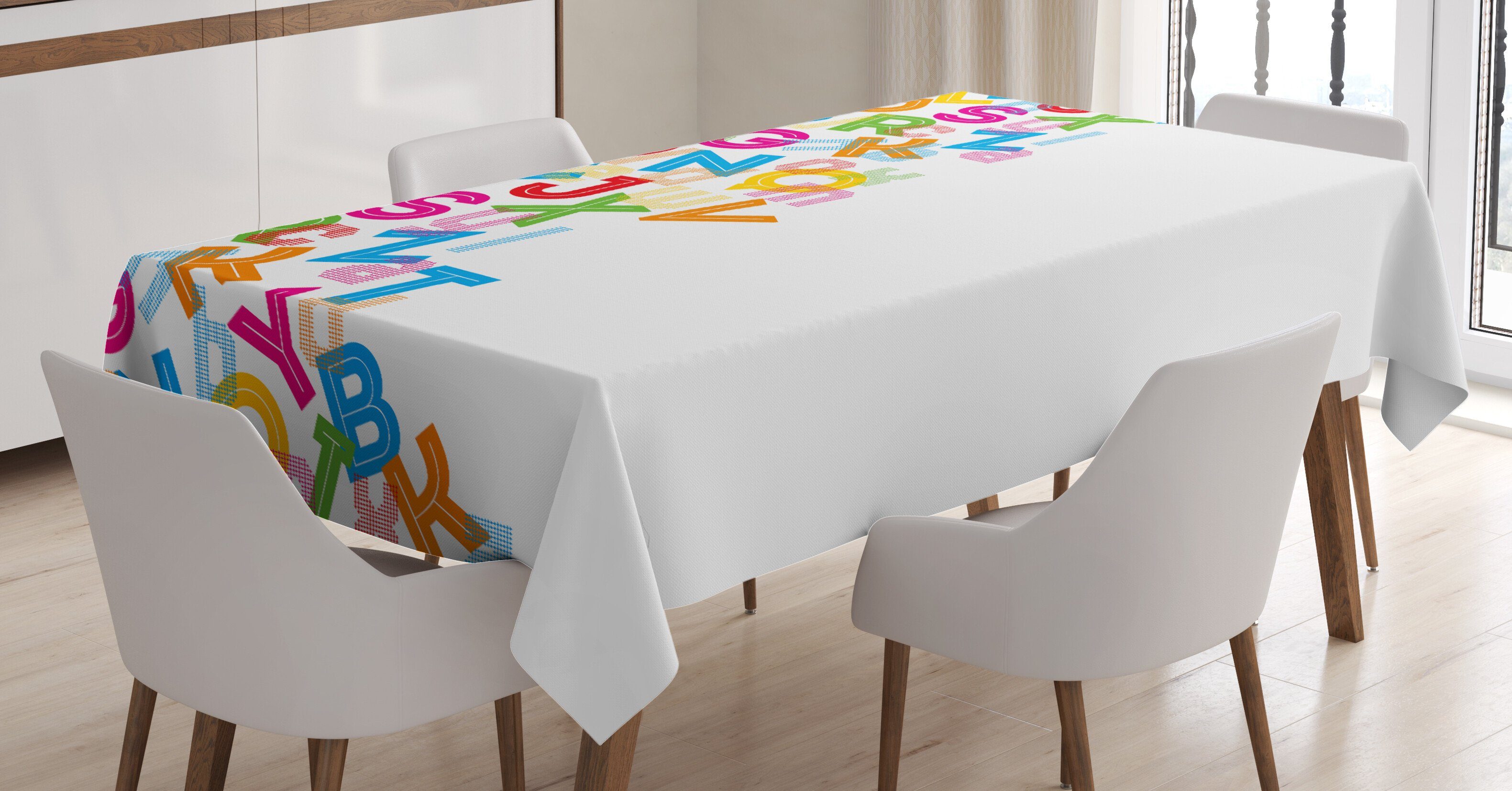 Abakuhaus Tischdecke Farbfest Waschbar Für den Außen Bereich geeignet Klare Farben, Bunt Alphabet-Beschriftung