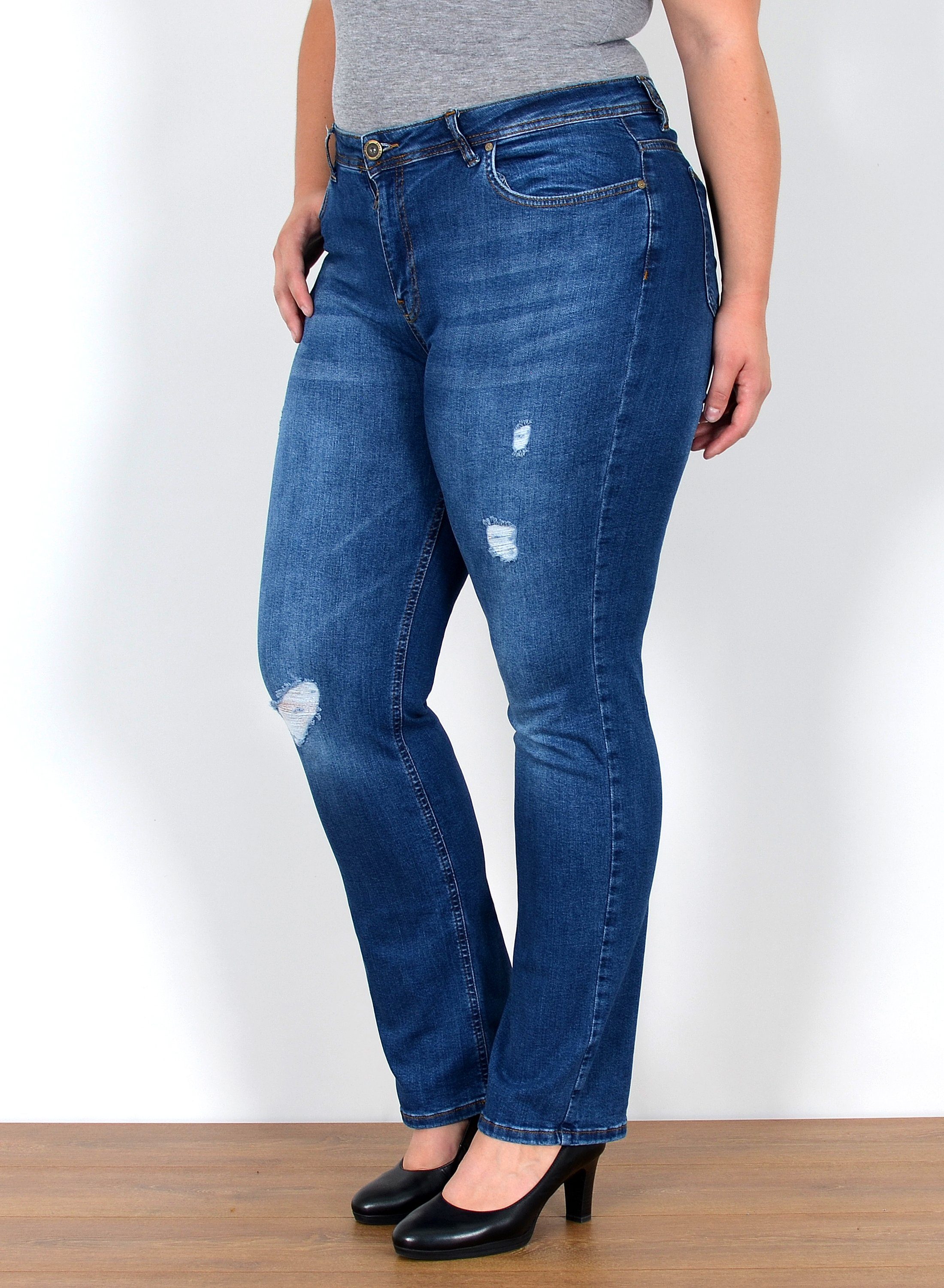 Straight-Jeans Straight Fit Jeans High Waist Damen Hose Gerade Schnitt, FG3