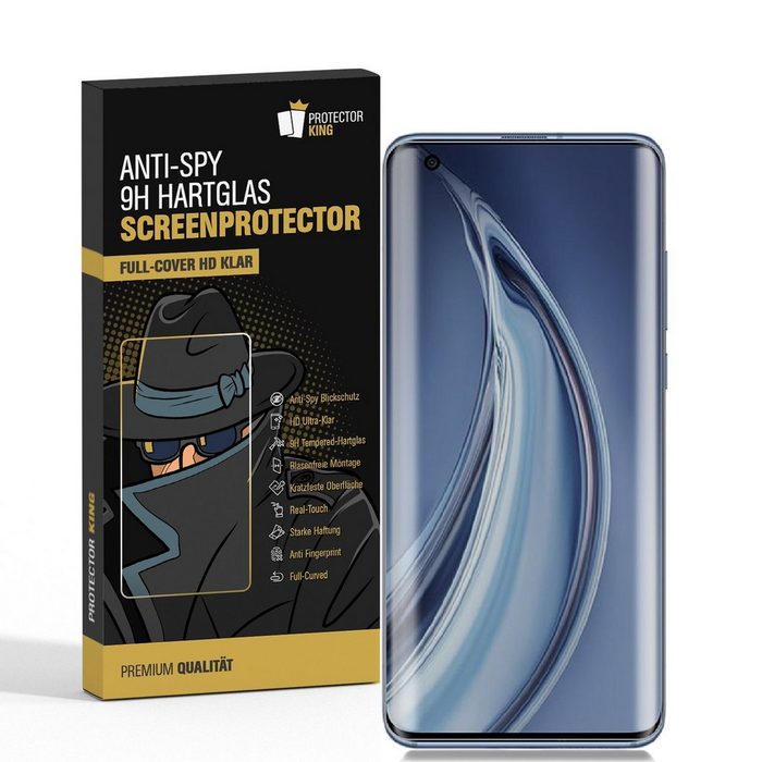 Protectorking Schutzfolie 1x 9H Hartglas für Xiaomi Mi 10 FULL CURVED Privac (1-Stück 1-Set) FULL CURVED 9H Tempred Panzerglas ANTI-SPY PRIVACY BLICKSCHUTZ