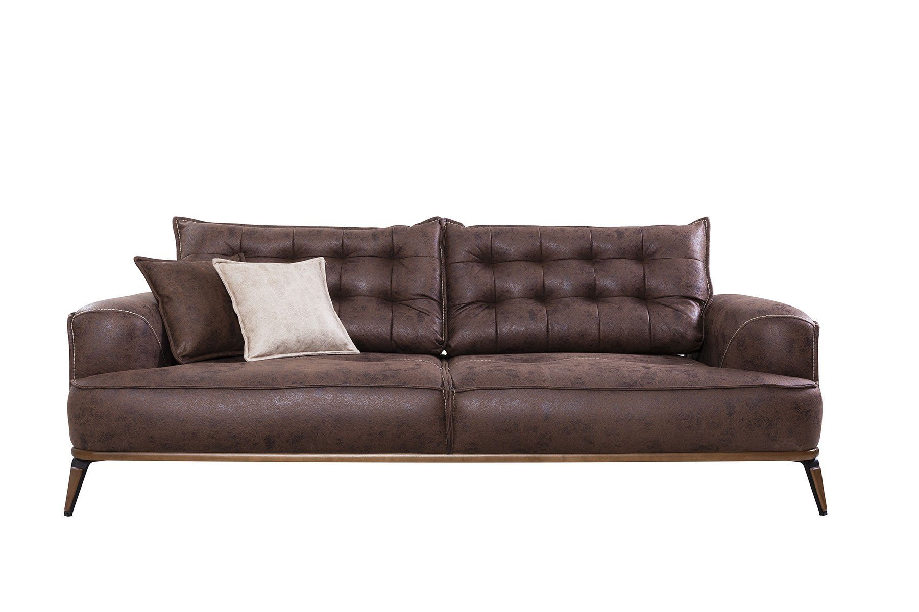 Villa Möbel Sofa Troya 3 Sitzer Sofa, 1 Stk. 3-Sitzer, Quality Made in Turkey, Luxus-Microfaserstoff (100% Polyester) in Lederoptik Braun | Alle Sofas