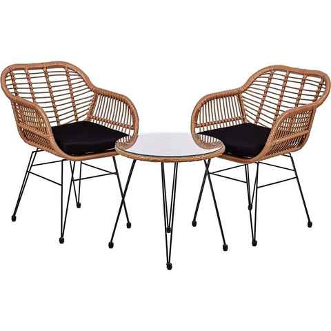 STILISTA Balkonset Bistroset Sitzgruppe Gartenmöbel Terrassenmöbel, Polyrattan, Tisch mit 2 Sesseln, Bambus Optik