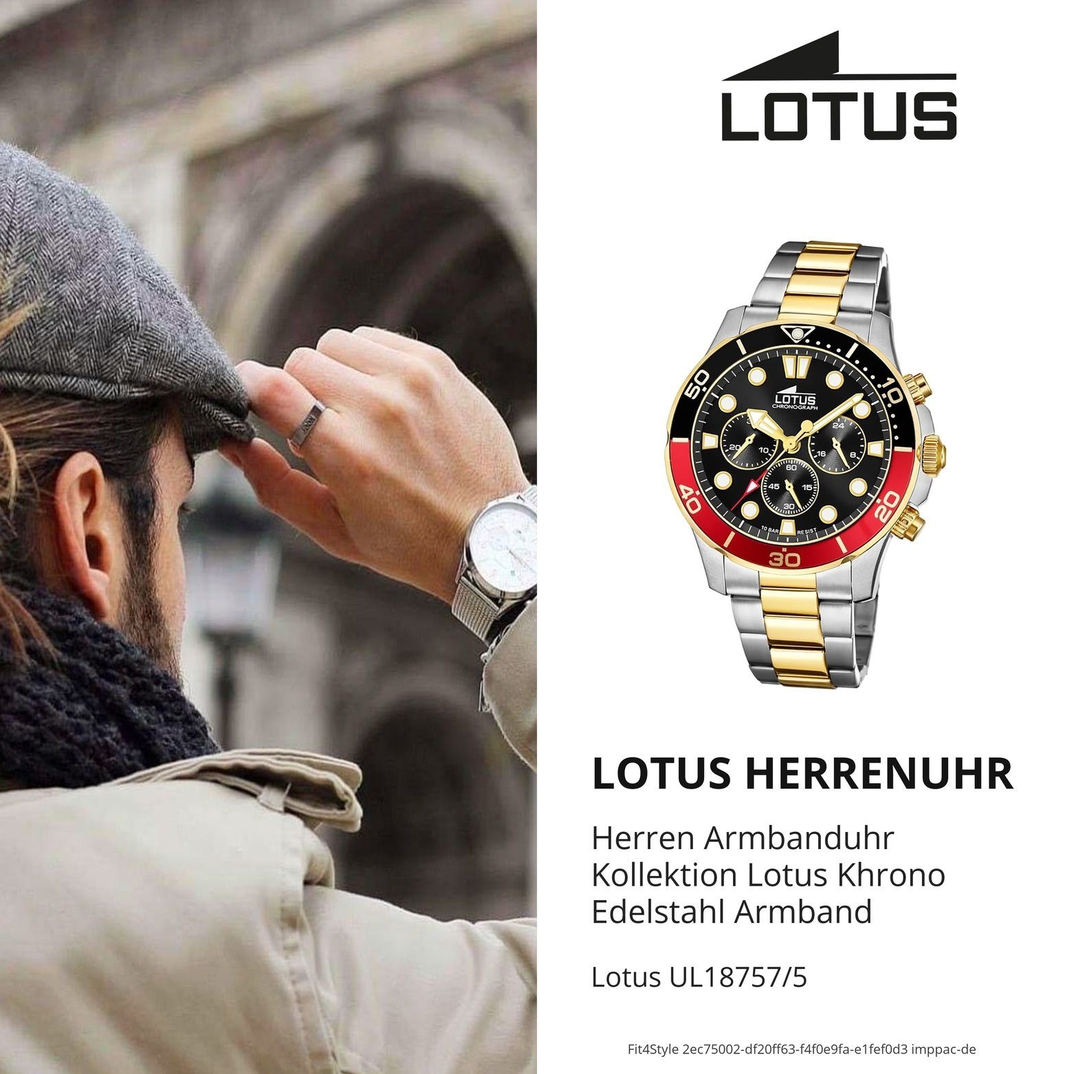 Herren Uhren Lotus Chronograph UL18757/5 Lotus Herren Armbanduhr 18757/5, Herrenuhr rund, groß (ca. 45mm), Edelstahl, Edelstahla