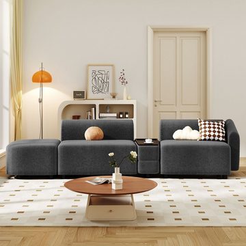 Ulife Loungesofa mit Schlaffunktion, mit Couchtisch-Aufbewahrung, Wohnzimmersofa, Dreisitzer-Sofa, Grau