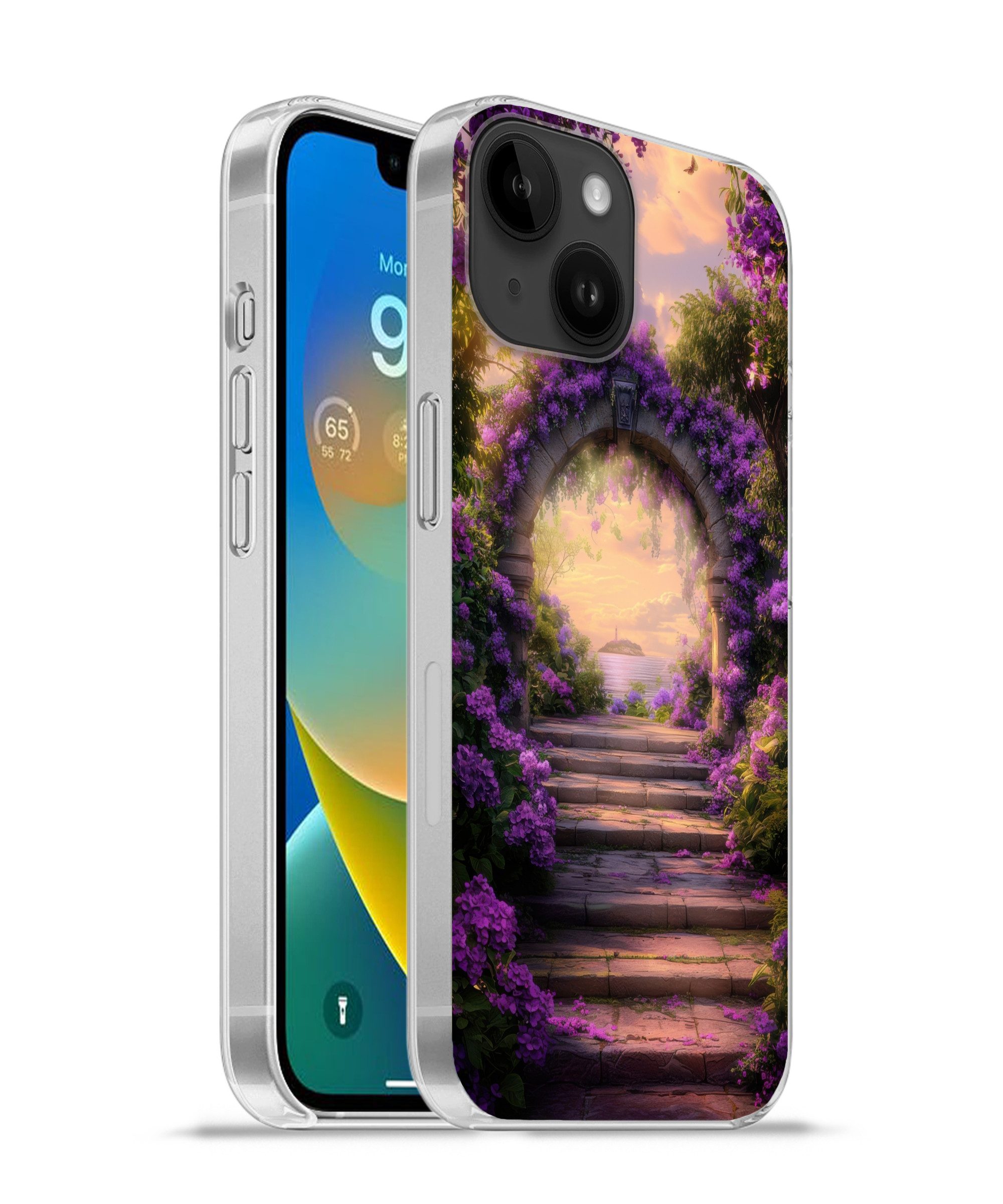 MuchoWow Handyhülle für Apple iPhone 14 Tor - Lila - Blumen, Smartphone-Bumper, Print, Handy Schutzhülle Dünn