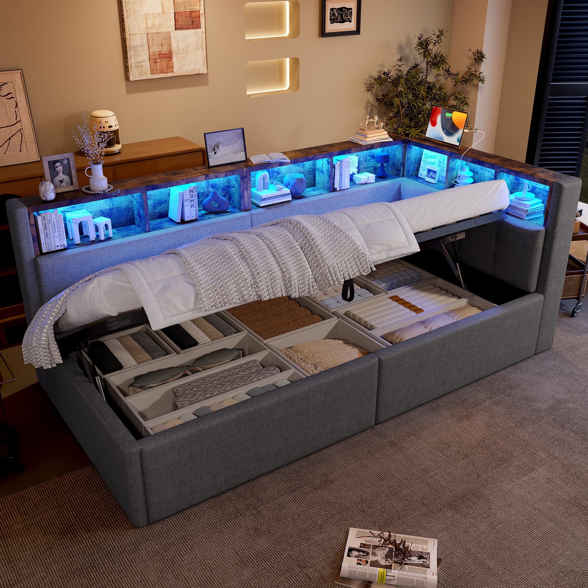 MODFU Schlafsofa mit Leinenbezug, Kinderbett Polsterbett, inkl. hydraulisch günstig online kaufen
