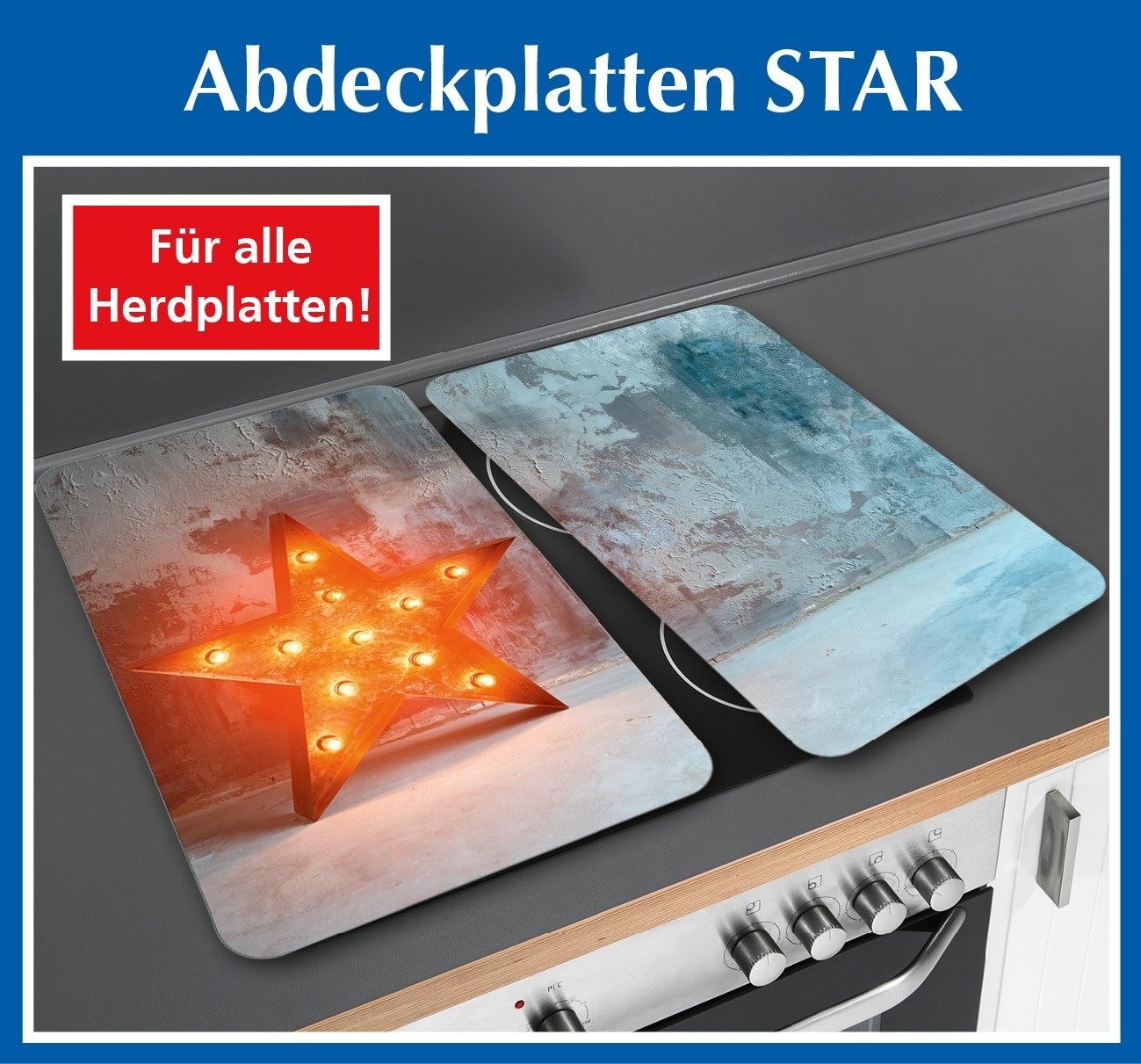 Maximex Herd-Abdeckplatte Abdeckplatte Universal 2er Star, Glas, (2 tlg)