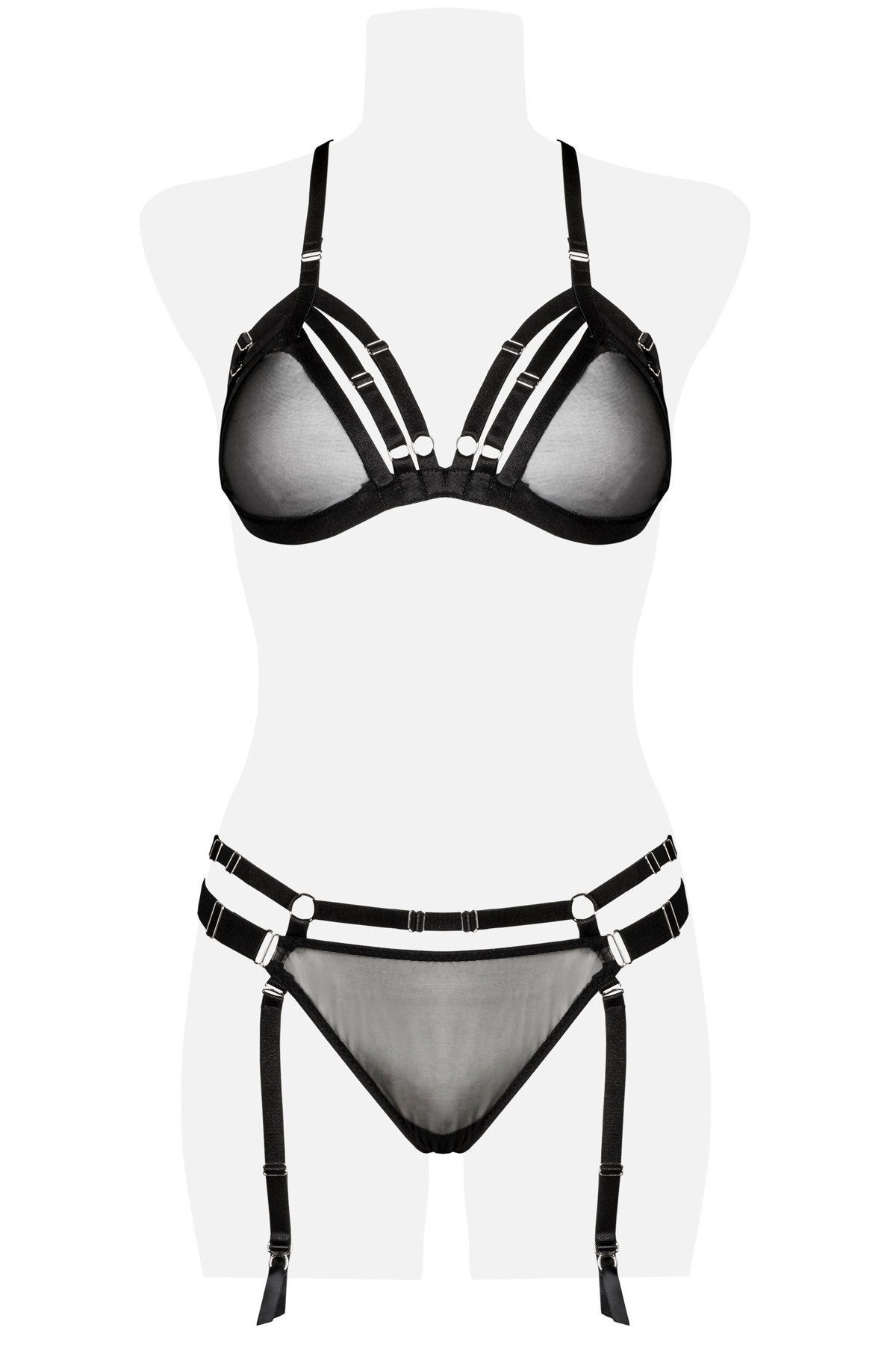 Grey Velvet Strapsgürtel Frauen Dessous Straps Bandage Set aus Triangel BH und String mit Strap