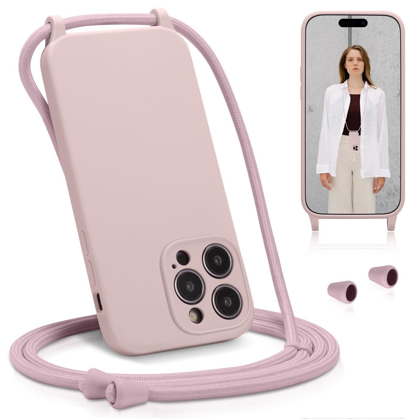 CoolGadget Handyhülle Premium Handyhülle mit verstellbarer Handykette für iPhone 14 Pro Max, Hülle zum Umhängen Kette inkl. 2x Displayschutzfolie aus Glas