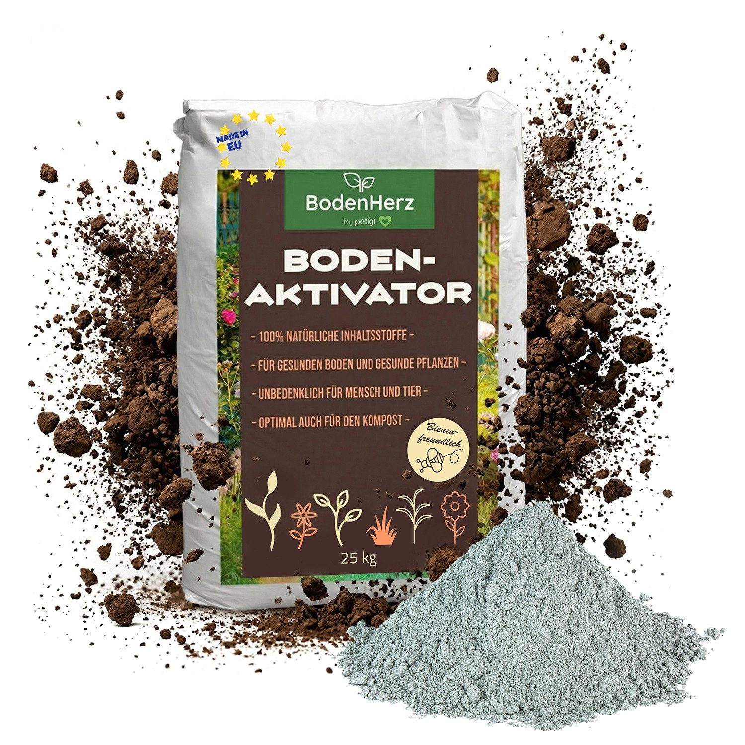 Petigi Bodenverbesserer BodenHerz Bodenaktivator Bodenverbesserer Garten Rasen 25-100kg, 1x 25 kg Sack