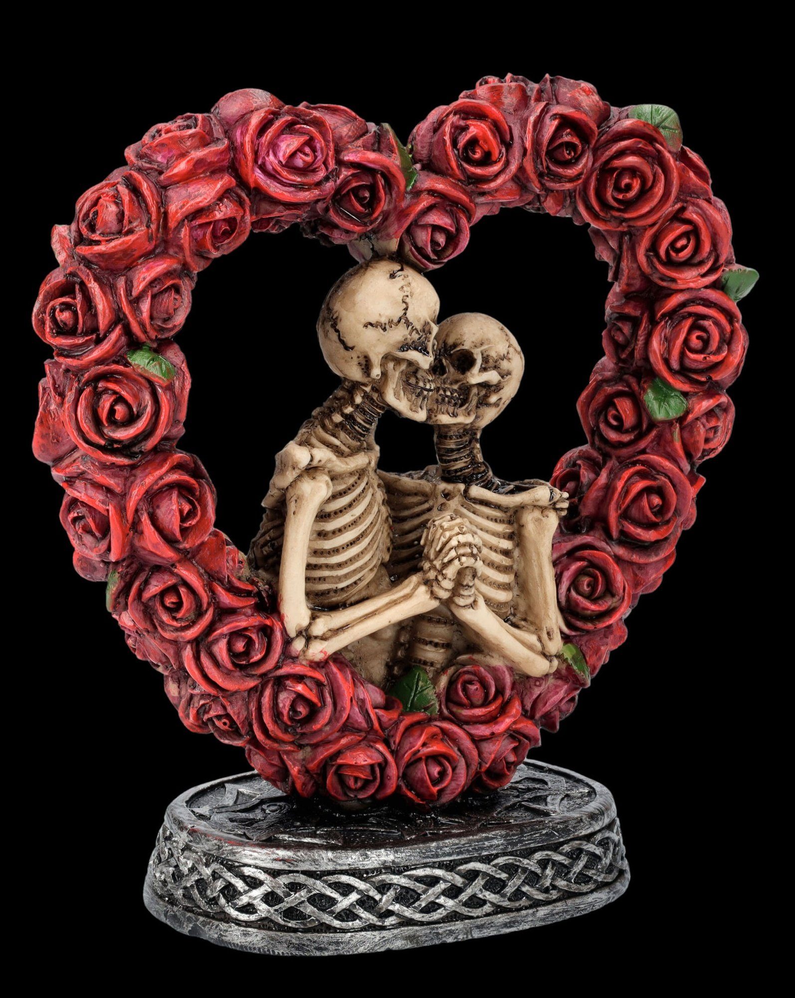 Figuren Shop GmbH Dekofigur Skelett Figur - Liebespaar in Rosenherz bunt - Gothic Dekofigur Herz