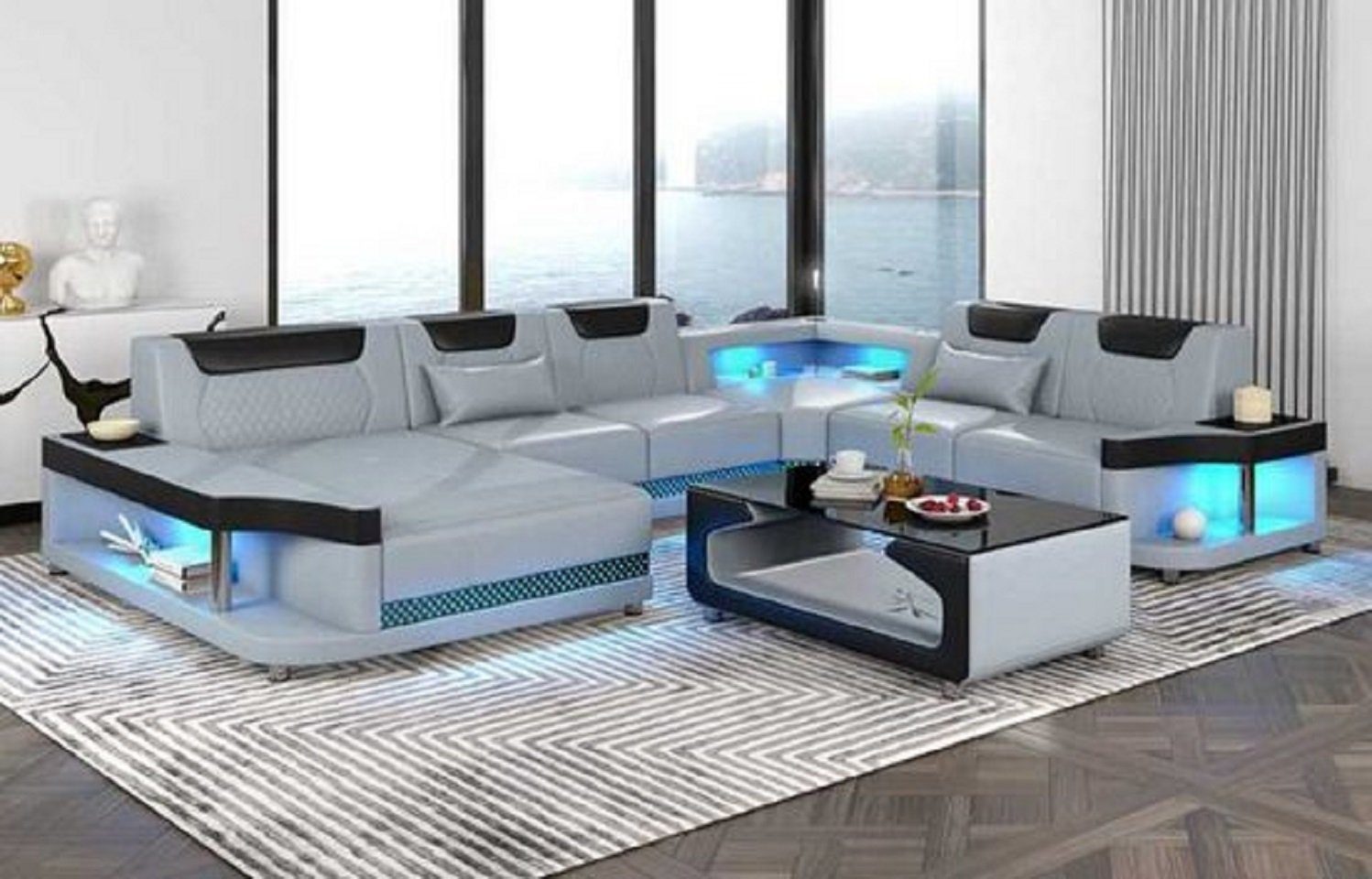 JVmoebel Ecksofa Großes Sofa Wohnlandschaft LED XXL U Form Ecksofa Luxus, 4 Teile, Made in Europe Grau