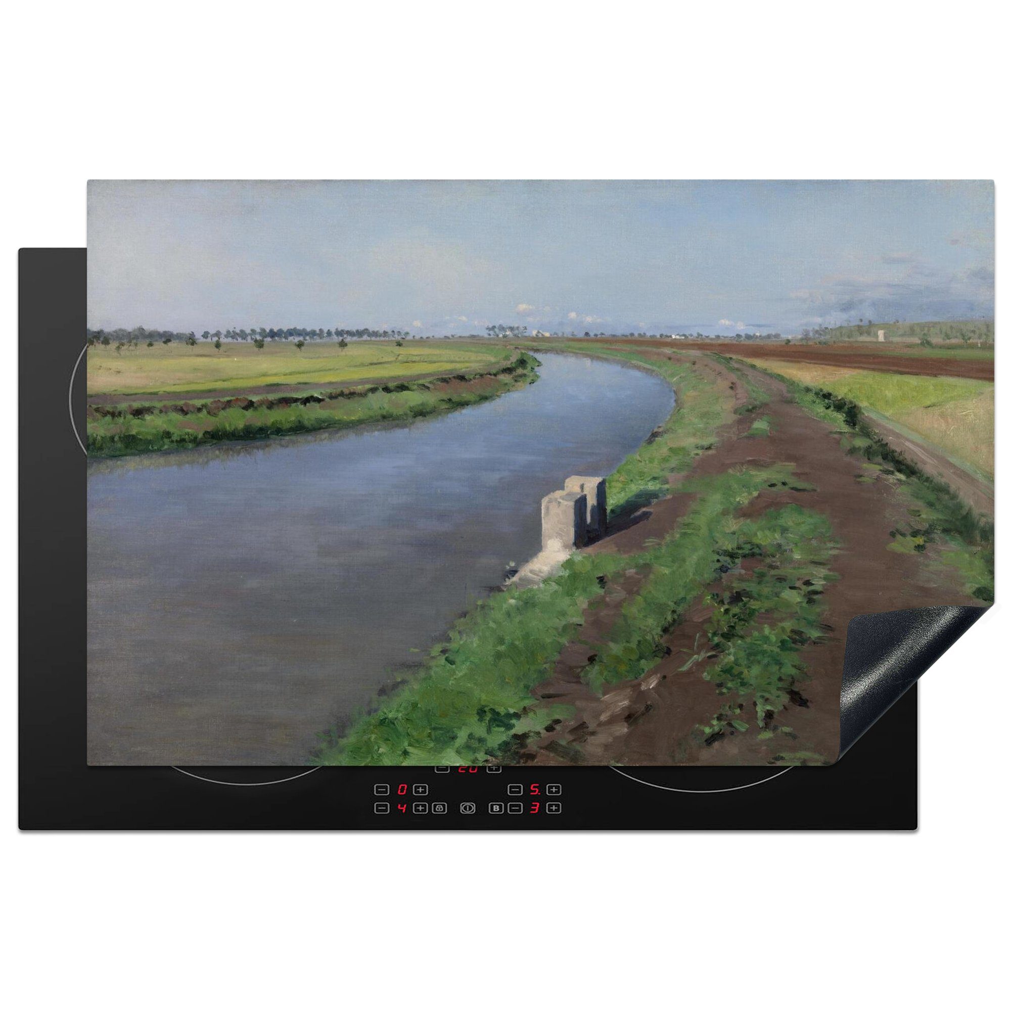 MuchoWow Herdblende-/Abdeckplatte Ufer eines Kanals in Neapel - Gemälde von Gustave Caillebotte, Vinyl, (1 tlg), 81x52 cm, Induktionskochfeld Schutz für die küche, Ceranfeldabdeckung