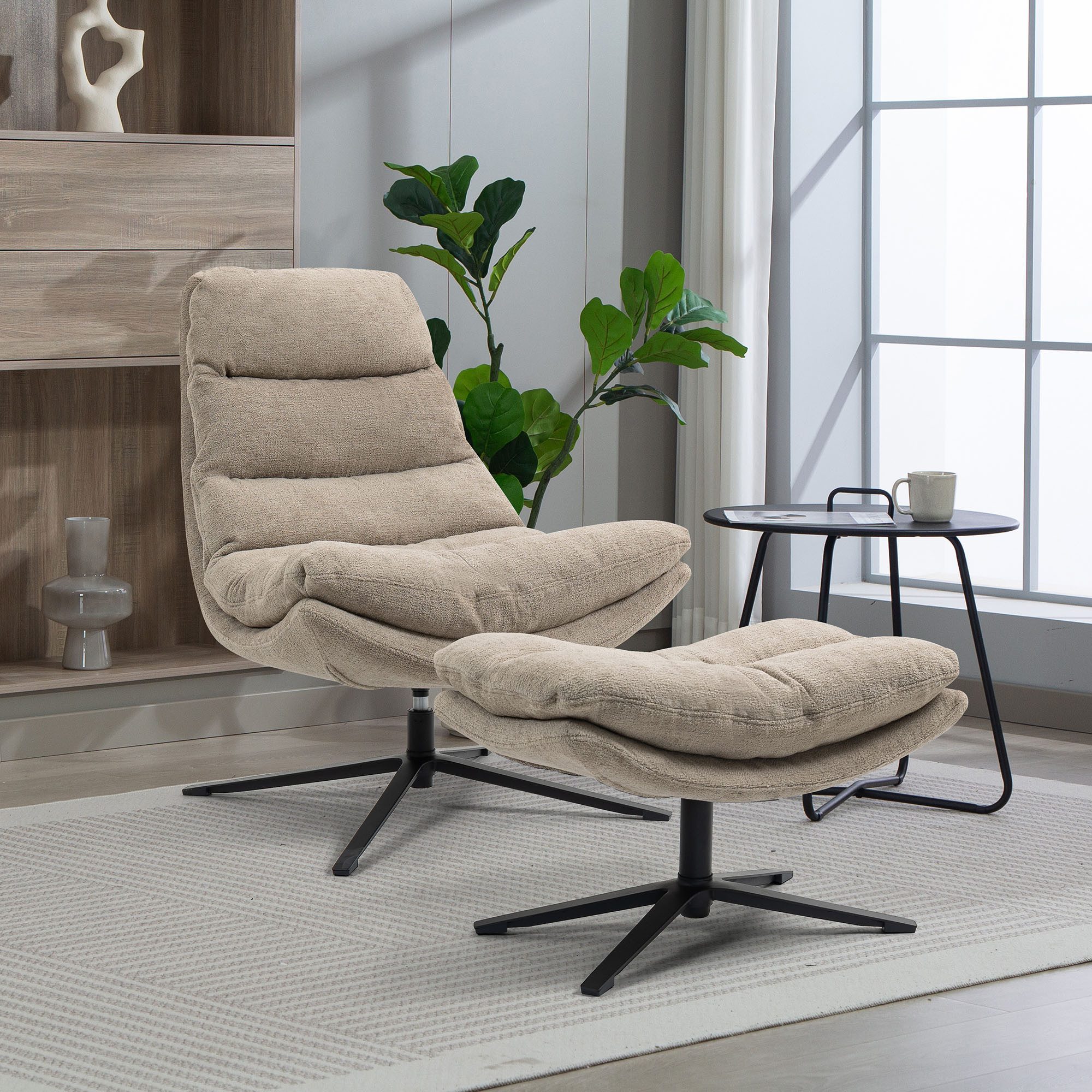 Duo Collection Relaxsessel Porto, 360° drehbar, doppelte Polsterung, mit Hocker, bis 115 kg belastbar