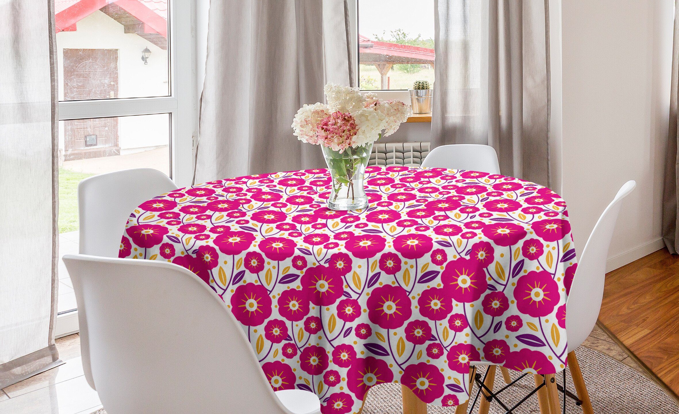 Abakuhaus Tischdecke Abdeckung Grafische für Dekoration, Kreis Tischdecke Blumen Küche Esszimmer Dots Blumenmotive
