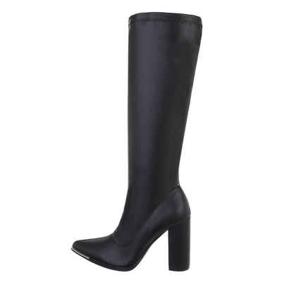 Ital-Design Damen Abendschuhe Elegant Stiefel Blockabsatz High-Heel Stiefel in Schwarz