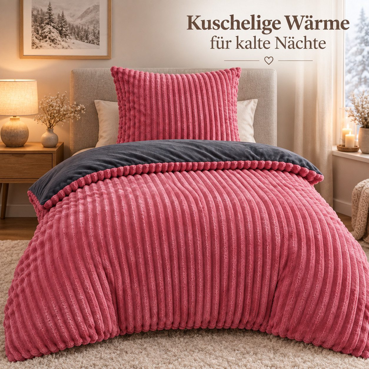 Leonado Vicenti Bettwäsche Teddyplüsch Cord Optik, Fleece, 2 teilig, extra warm und kuschelig, Winterbettwäsche Cashmere Touch – Bild 2 von 5