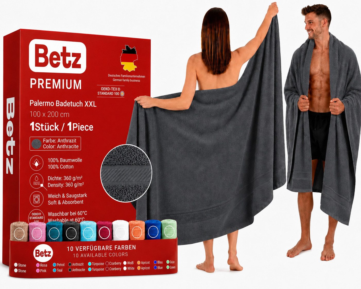 Betz Badetuch XXL 100x200 cm Palermo Saunatuch & Strandtuch Pflegeleicht & saugstark, 100% Baumwolle (1 Stück, 1-St)