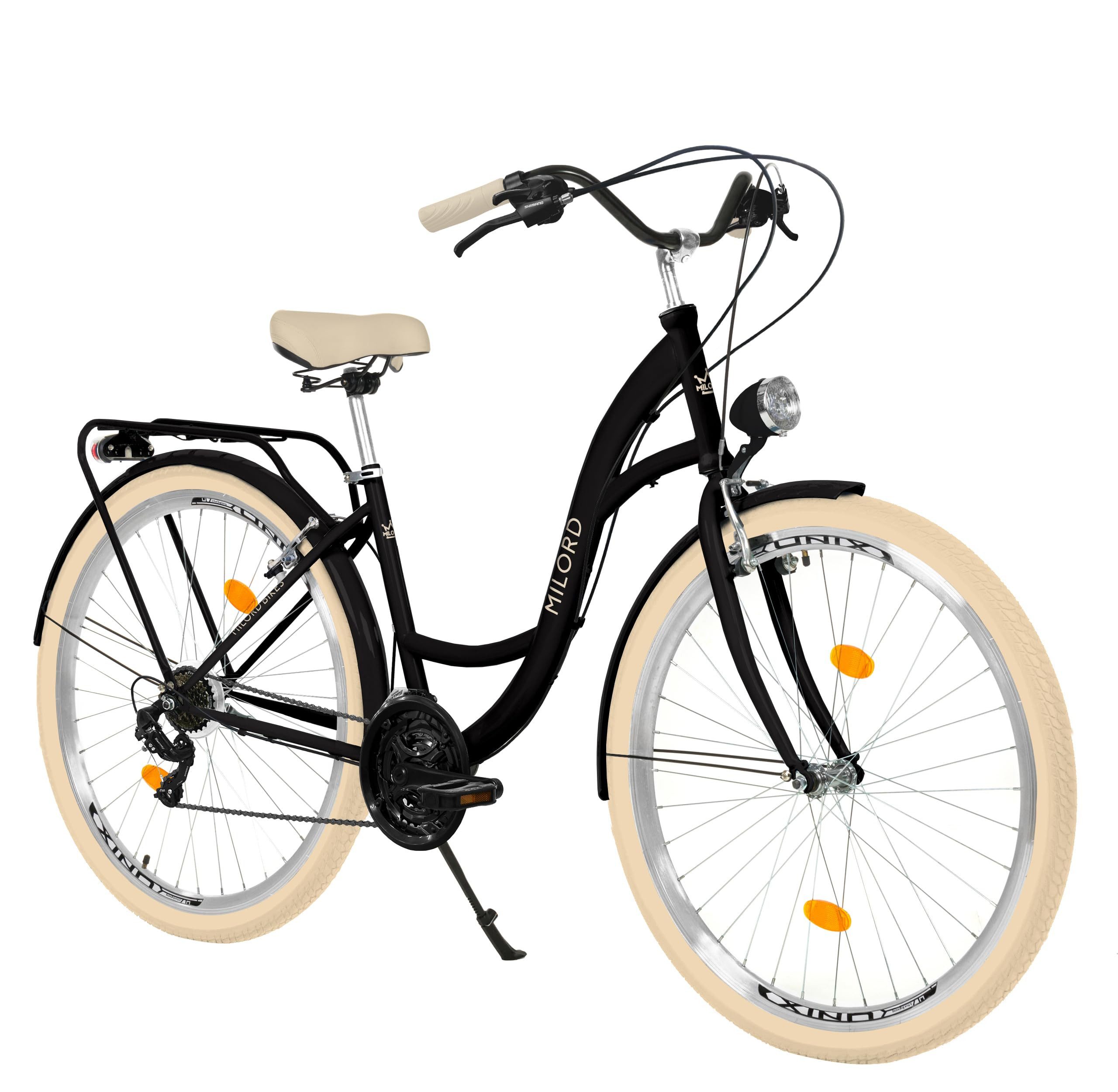 Milord Cityrad Damenfahrrad Citybike Komfort Fahrrad, 26/28 Zoll, 21-Gang, 21 Gang, (Fahrradständer, Gepäckträger, Klingel, Korb, Kotflügel)