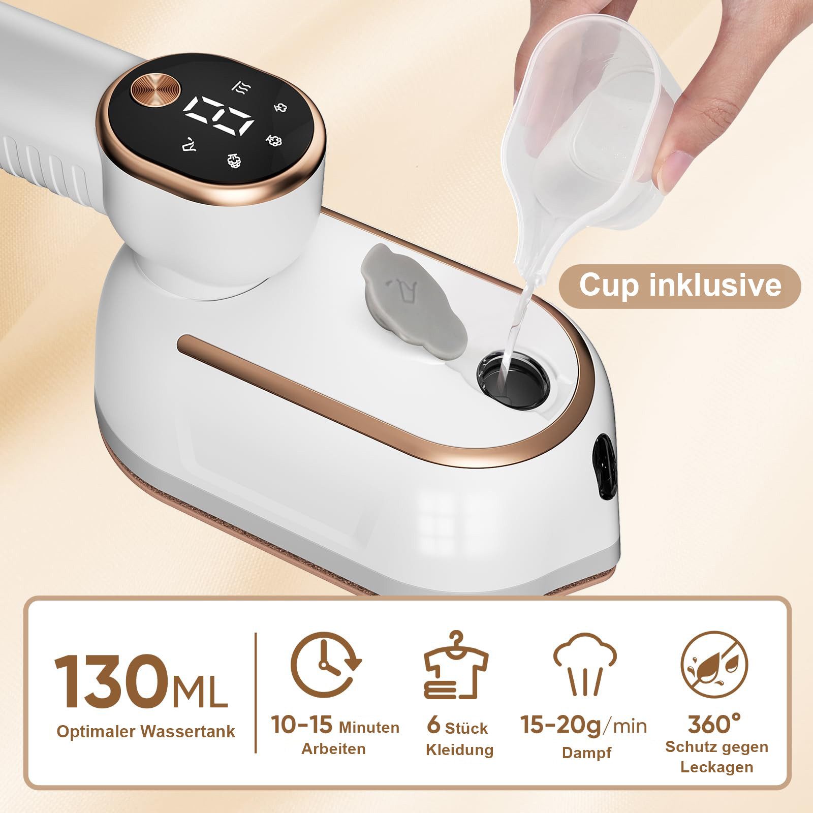 OKWISH Dampfbürste Handdampfbügeleisen Kleidungsglätter Reise-Dampfbügeleisen, 1400 W, 4 Modi für Seide Baumwolle Wolle Jeans Anzüge Bettwäsche und Vorhänge