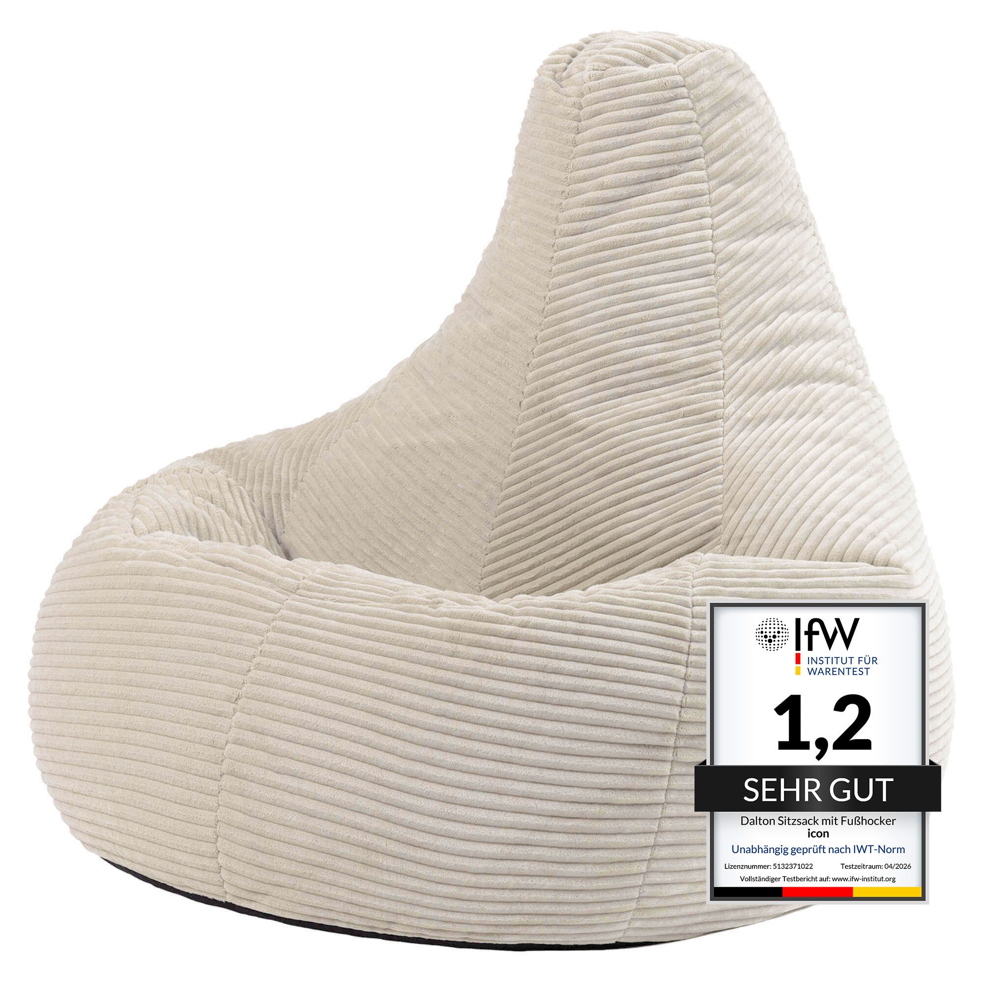 icon Sitzsack Sessel mit Rückenlehne aus Cord „Dalton“, Sitzsack XXL, Gaming Sitzsack, Made in Germany, Erwachsene & Kinder