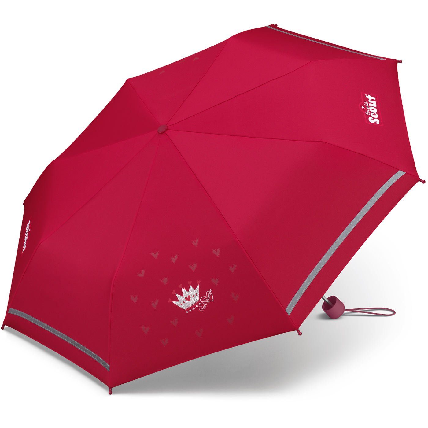 Scout Taschenregenschirm Mini Kinderschirm reflektierend bedruckt, Basic leicht rot