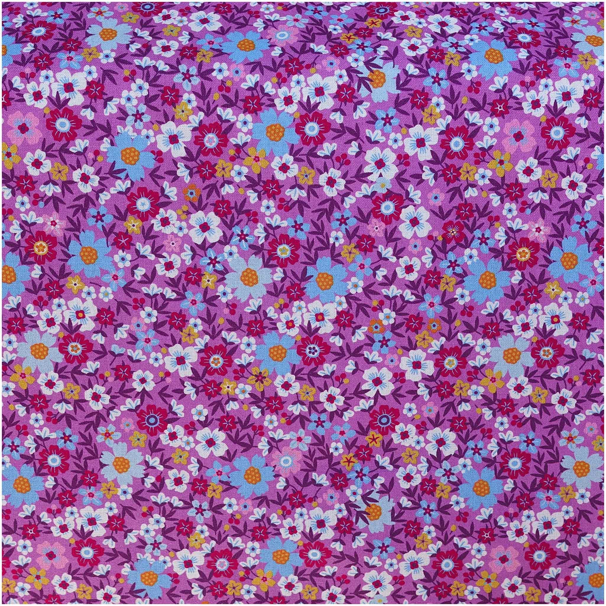 maDDma Stoff Baumwoll-Stoff bunte Blumenwiese ab 1x1,45m Popeline Sommerstoff, 043 - violett