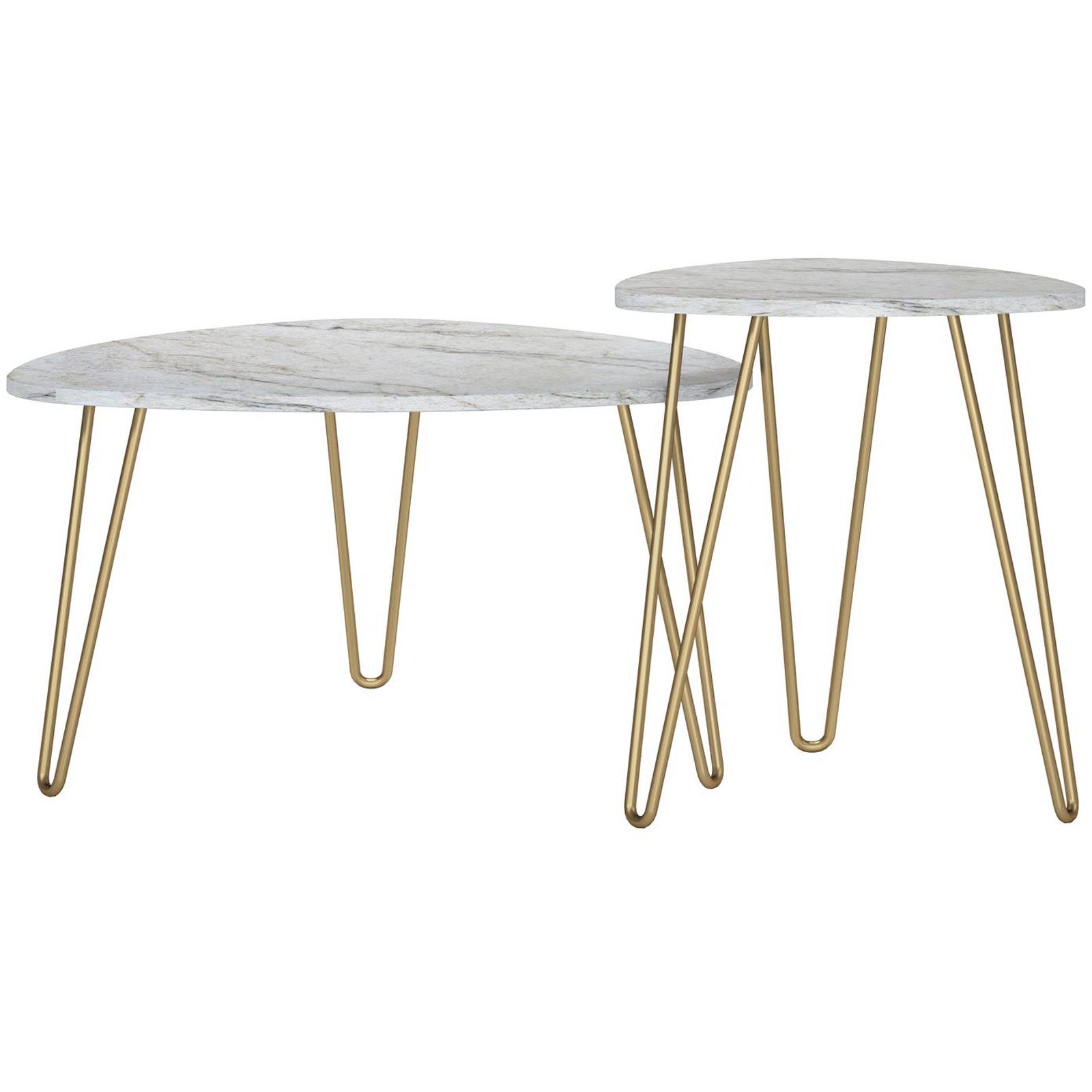 loft24 Satztisch Athena (Set, 2-St), Couchtisch, Wohnzimmertisch Set, Marmoroptik, Metallbeine, modern